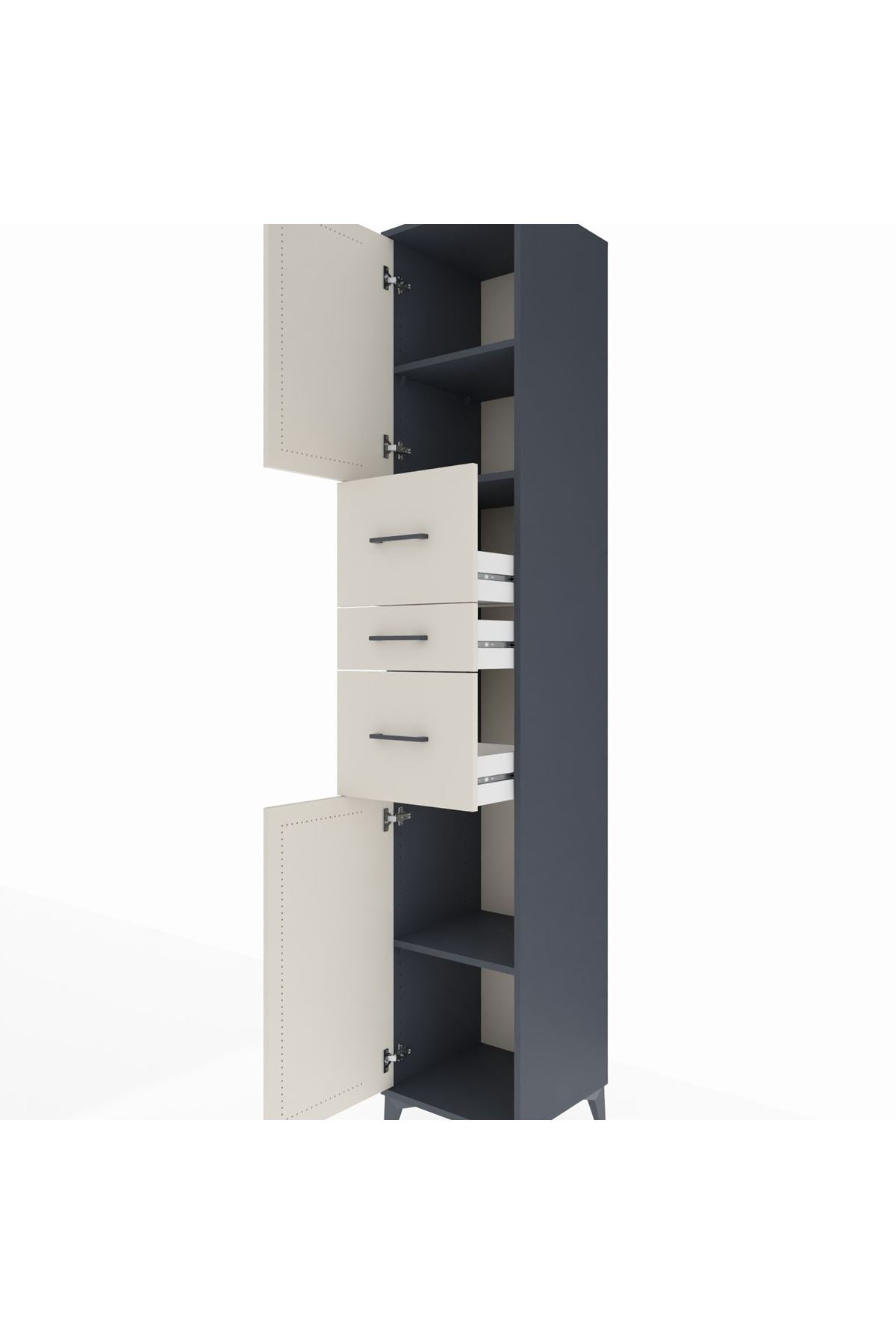 Hyperion Dolap 3 Raflı 3 Çekmeceli 2 Kapaklı 44x44x243 Antrasit-Aytaşı