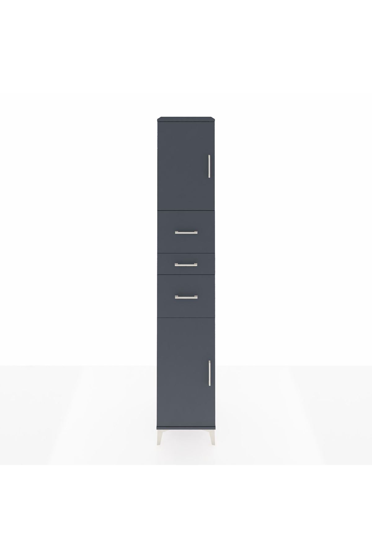 Hyperion Dolap 3 Raflı 3 Çekmeceli 2 Kapaklı 44x44x243 Antrasit-Antrasit