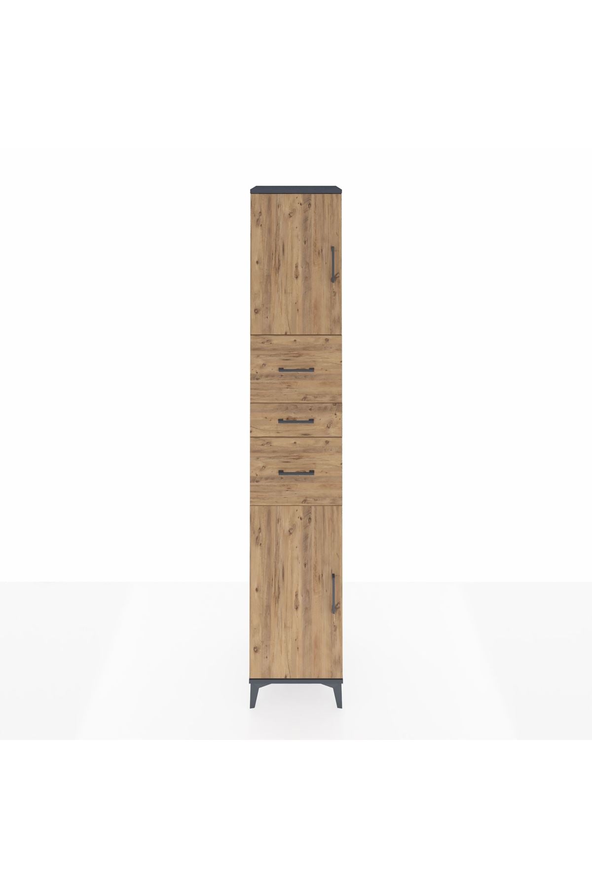 Hyperion Dolap 3 Raflı 3 Çekmeceli 2 Kapaklı 44x44x243 Antrasit-Çam