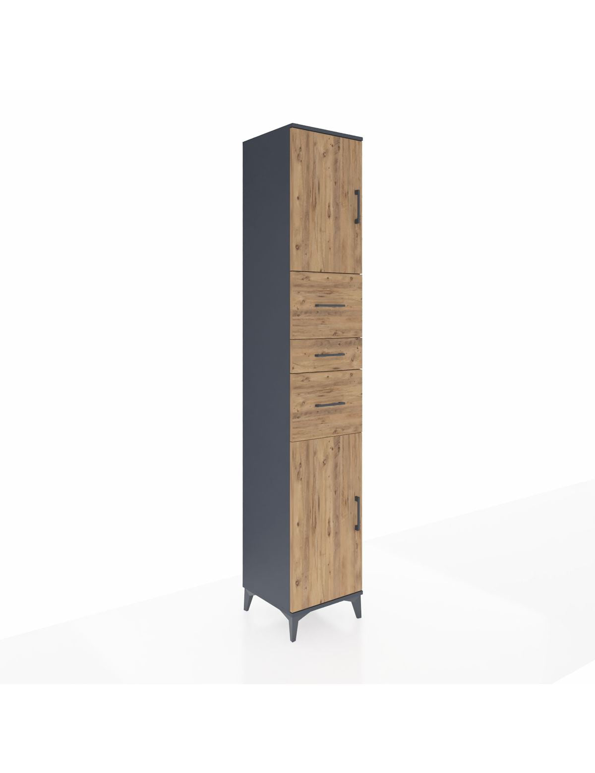 Hyperion Dolap 3 Raflı 3 Çekmeceli 2 Kapaklı 44x44x243 Antrasit-Çam