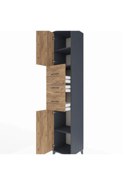 Hyperion Dolap 3 Raflı 3 Çekmeceli 2 Kapaklı 44x44x243 Antrasit-Çam