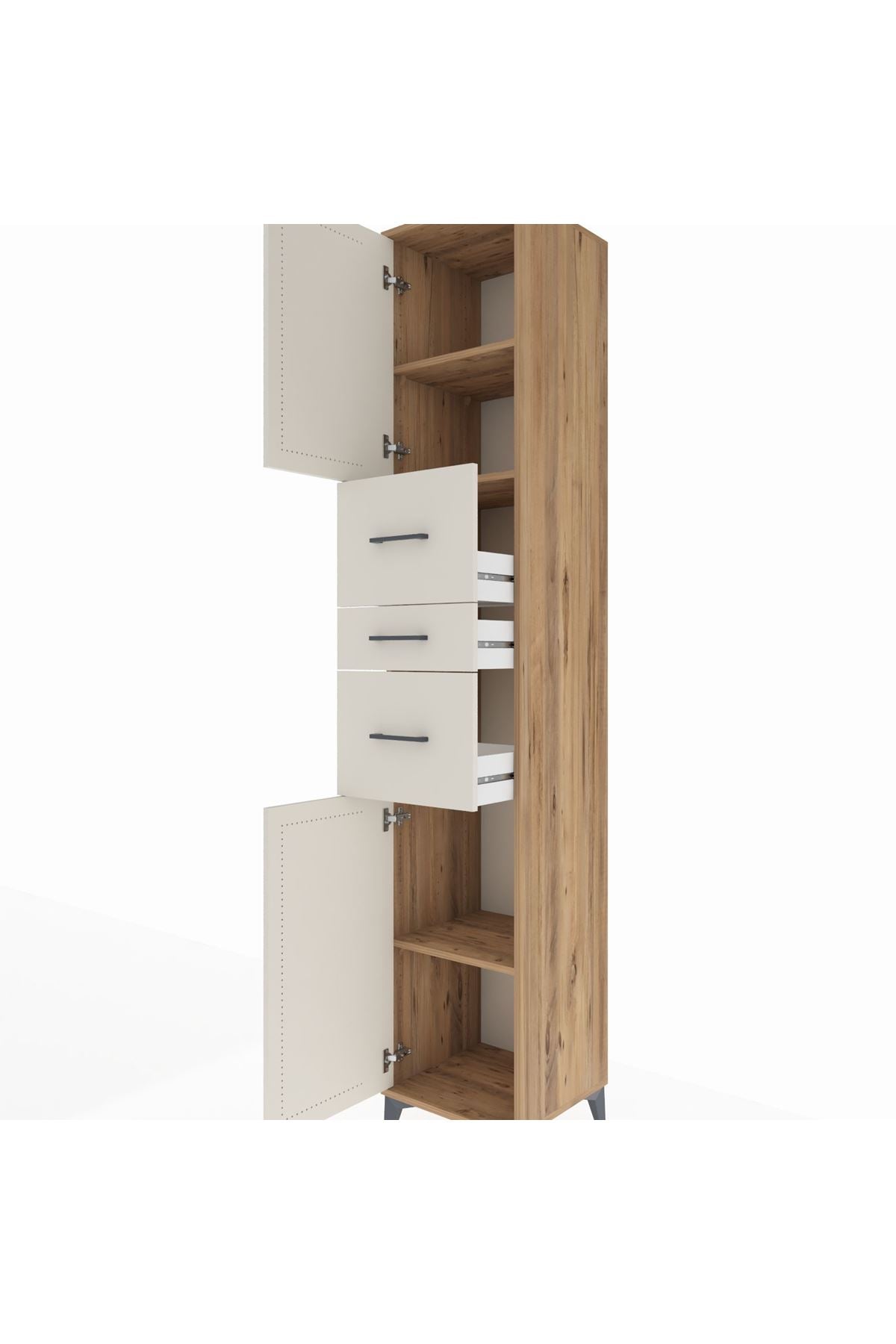 Hyperion Dolap 3 Raflı 3 Çekmeceli 2 Kapaklı 44x44x243 Çam-Aytaşı