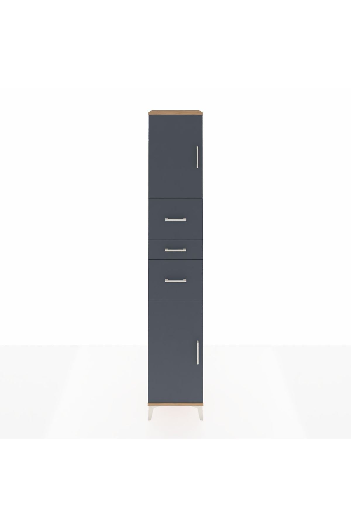 Hyperion Dolap 3 Raflı 3 Çekmeceli 2 Kapaklı 44x44x243 Çam-Antrasit