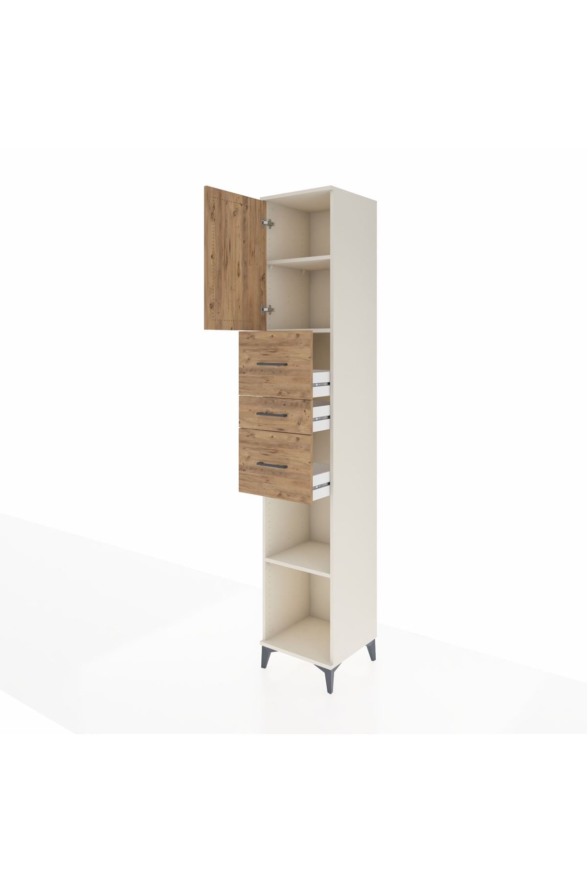 Hyperion Dolap 3 Raflı 3 Çekmeceli Tek Kapaklı 44x44x243 Aytaşı-Çam