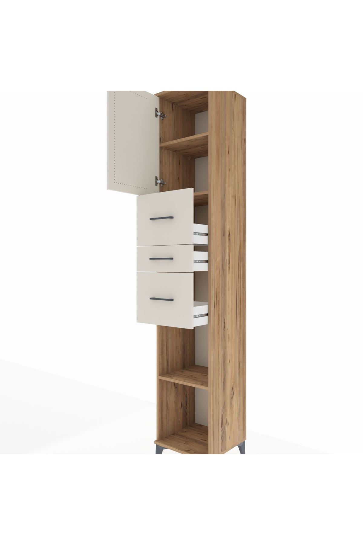 Hyperion Dolap 3 Raflı 3 Çekmeceli Tek Kapaklı 44x44x243 Çam-Aytaşı