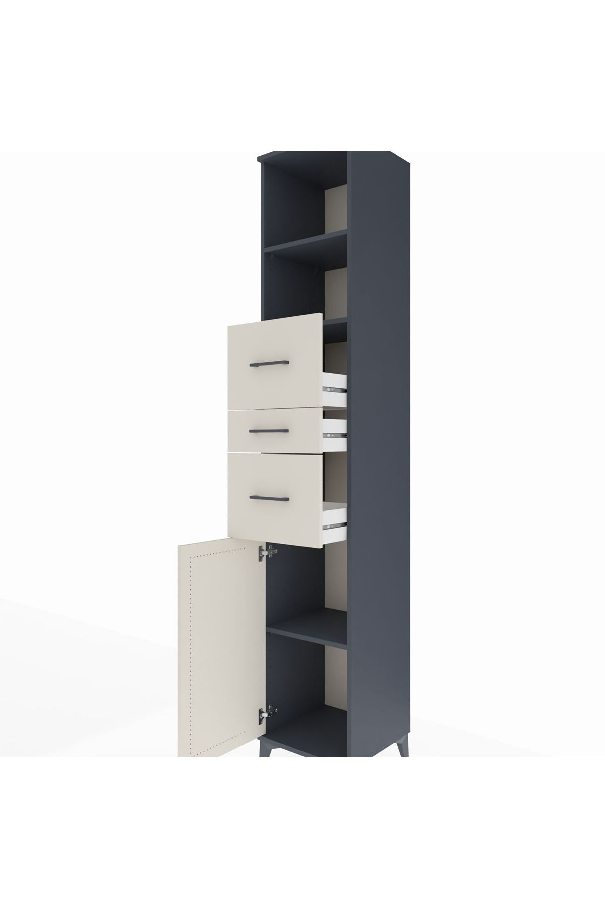 Hyperion Dolap 3 Raflı 3 Çekmeceli Tek Kapaklı 44x44x243 Antrasit-Aytaşı