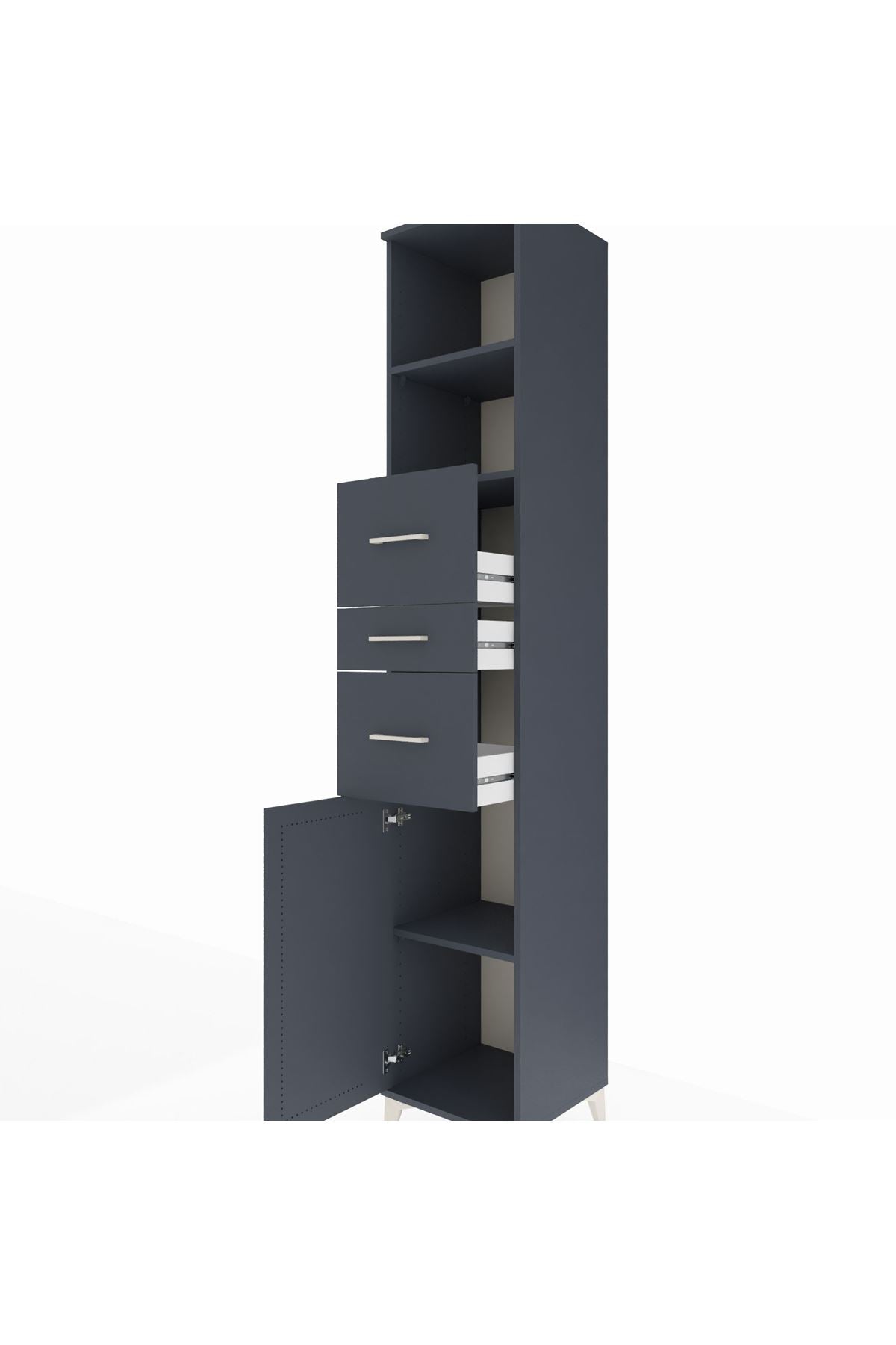 Hyperion Dolap 3 Raflı 3 Çekmeceli Tek Kapaklı 44x44x243 Antrasit-Antrasit