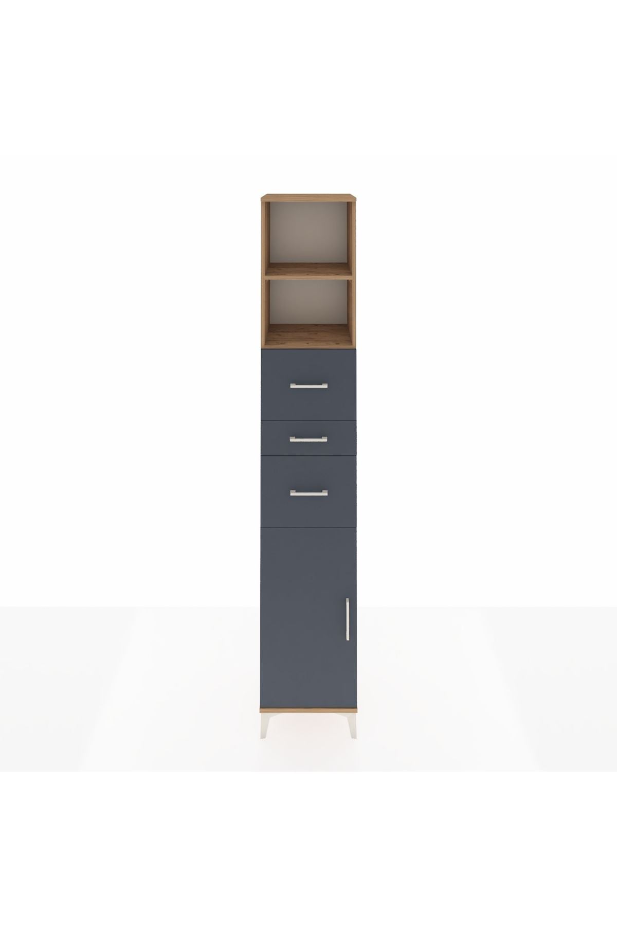 Hyperion Dolap 3 Raflı 3 Çekmeceli Tek Kapaklı 44x44x243 Çam-Antrasit