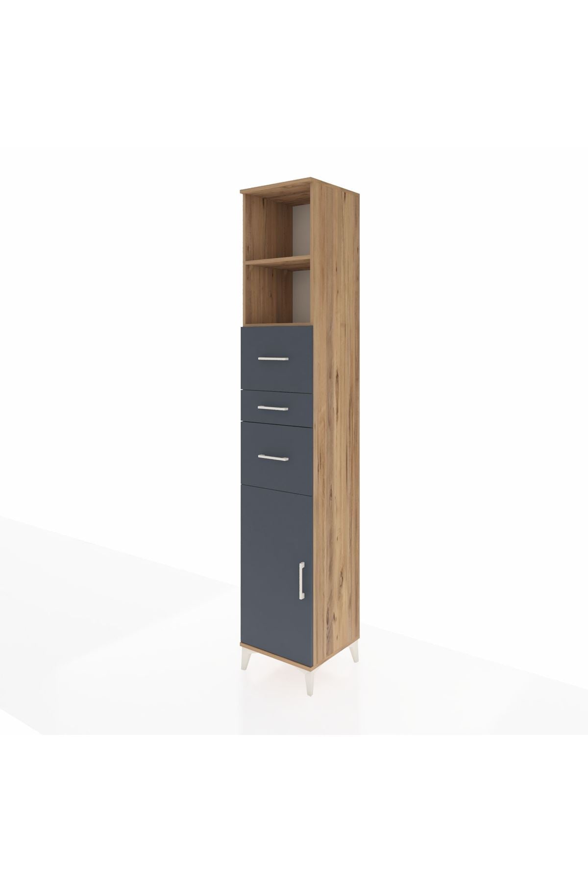 Hyperion Dolap 3 Raflı 3 Çekmeceli Tek Kapaklı 44x44x243 Çam-Antrasit