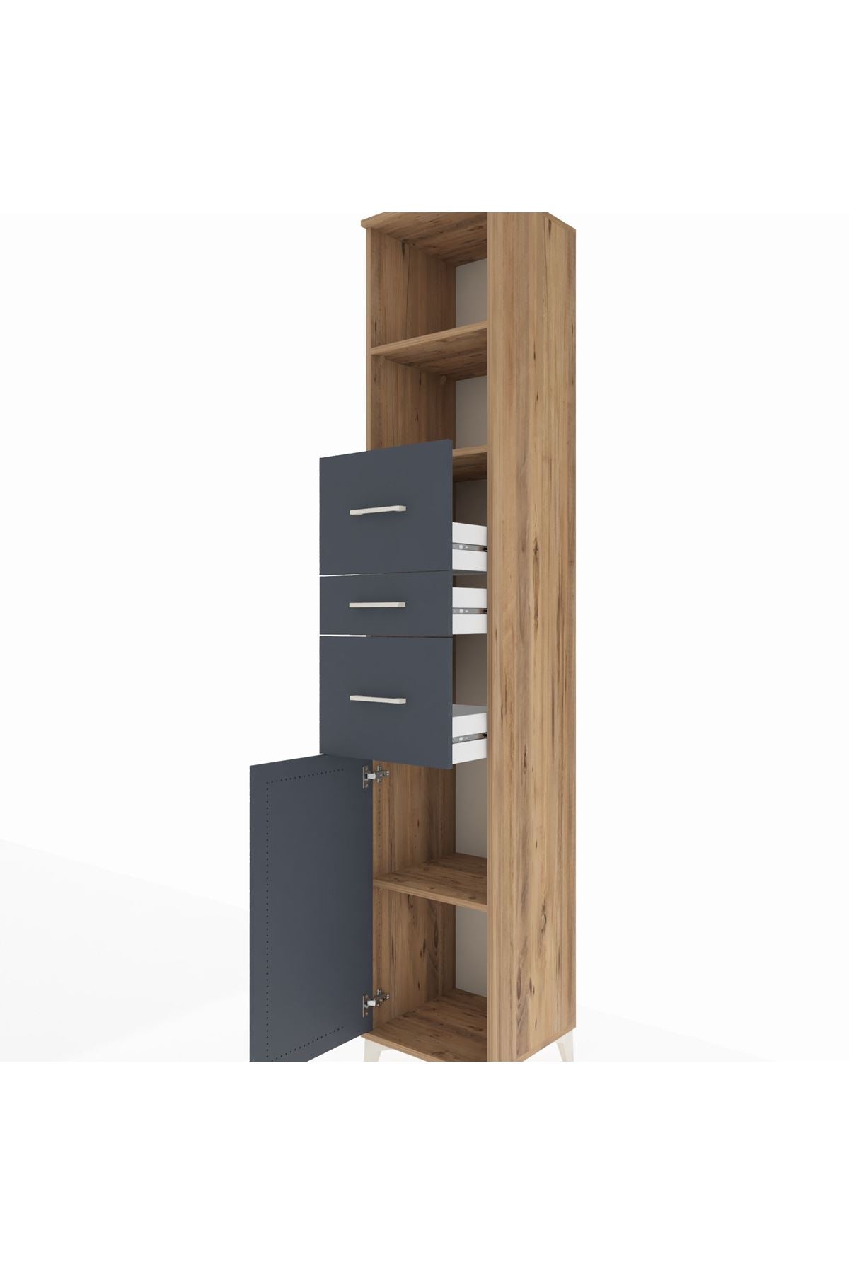 Hyperion Dolap 3 Raflı 3 Çekmeceli Tek Kapaklı 44x44x243 Çam-Antrasit