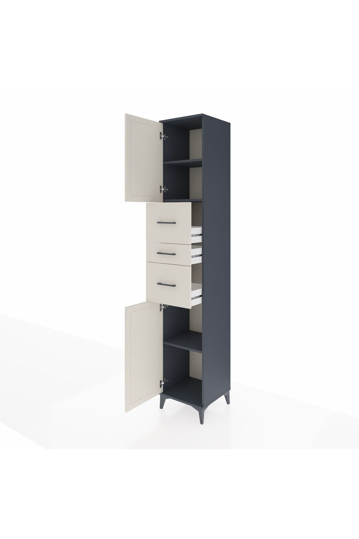 Hyperion Dolap 3 Raflı 3 Çekmeceli 2 Kapaklı 44x44x243 Antrasit-Aytaşı