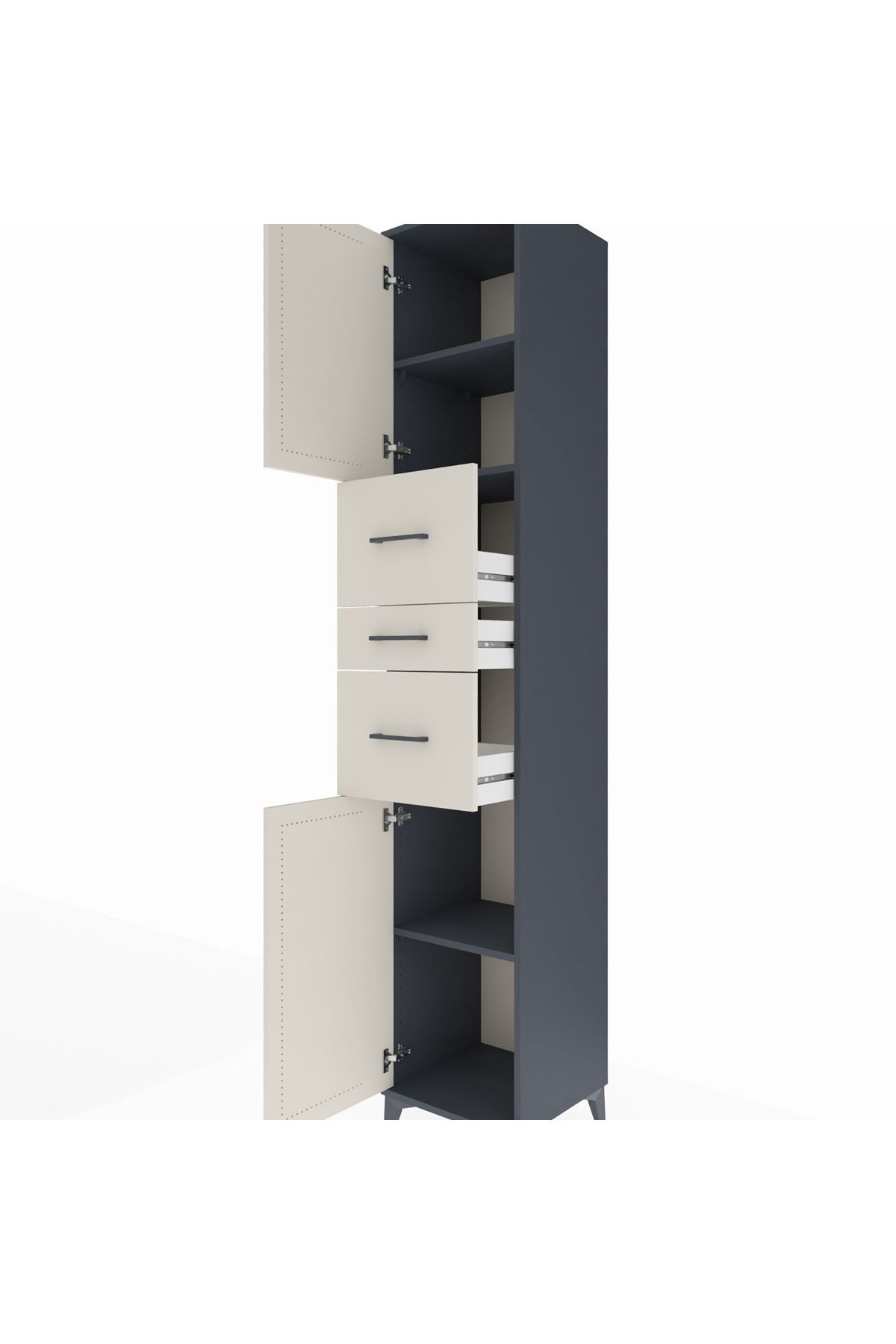 Hyperion Dolap 3 Raflı 3 Çekmeceli 2 Kapaklı 44x44x243 Antrasit-Aytaşı