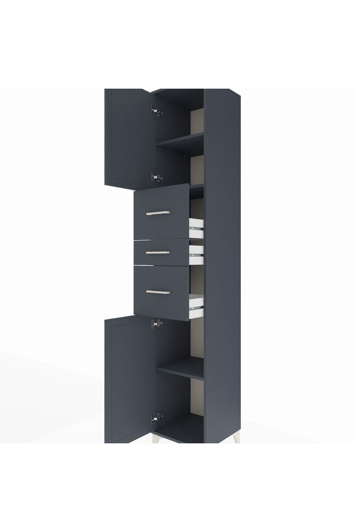 Hyperion Dolap 3 Raflı 3 Çekmeceli 2 Kapaklı 44x44x243 Antrasit-Antrasit