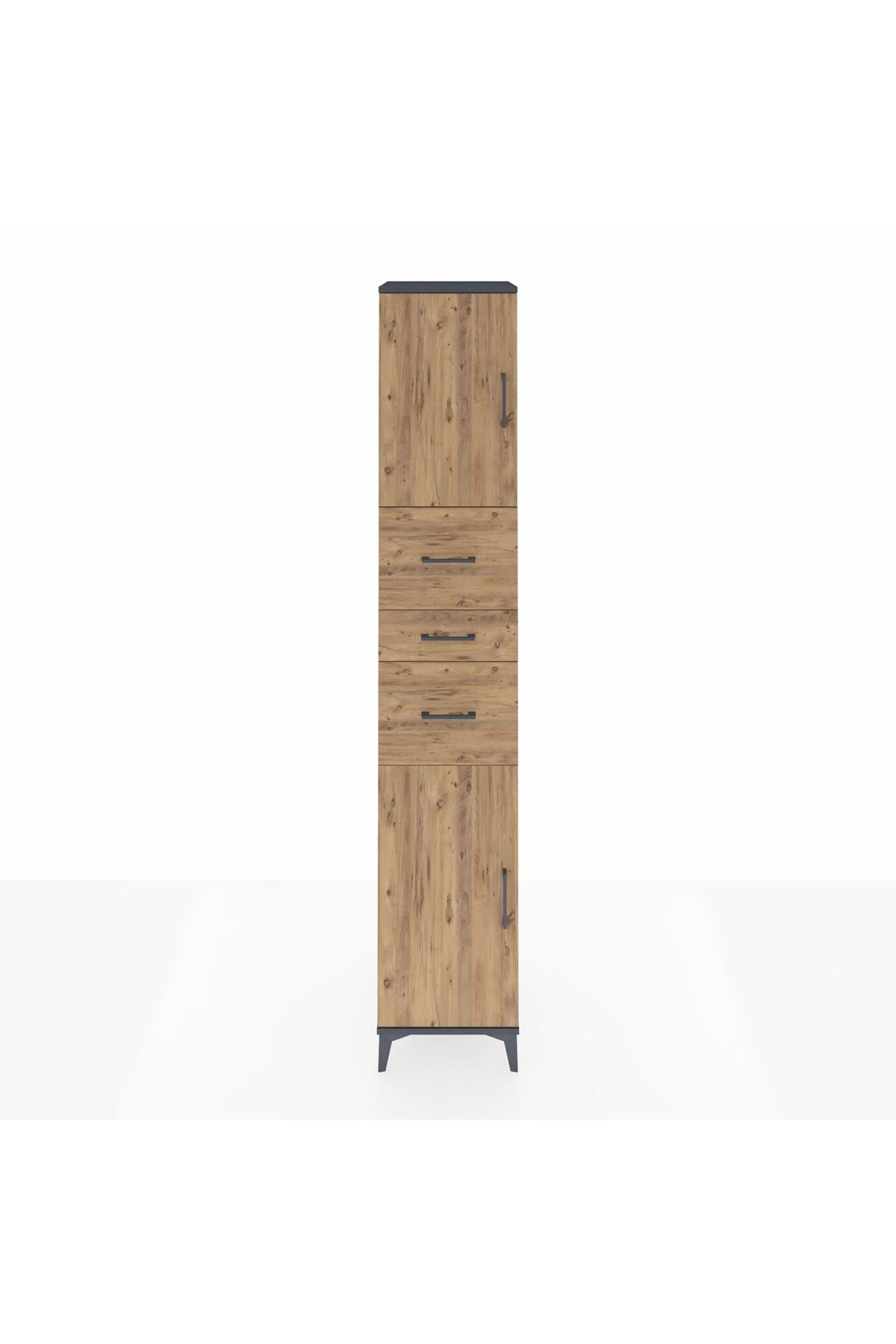 Hyperion Dolap 3 Raflı 3 Çekmeceli 2 Kapaklı 44x44x243 Antrasit-Çam