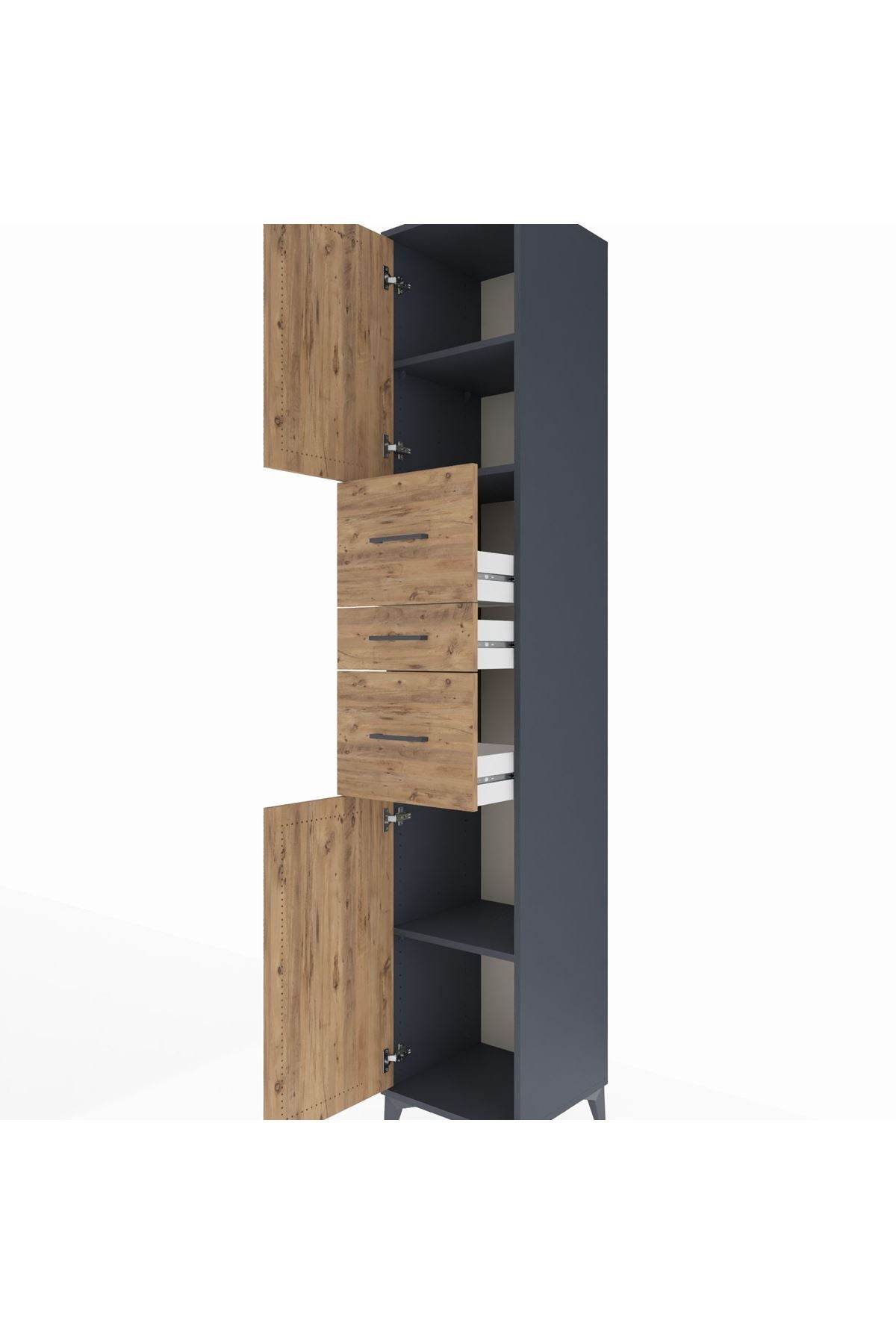 Hyperion Dolap 3 Raflı 3 Çekmeceli 2 Kapaklı 44x44x243 Antrasit-Çam