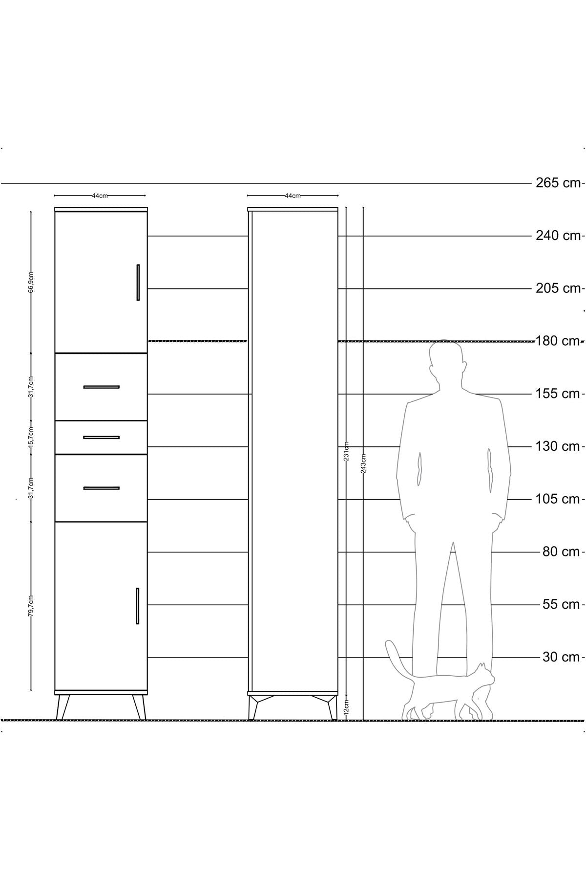 Hyperion Dolap 3 Raflı 3 Çekmeceli 2 Kapaklı 44x44x243 Antrasit-Çam