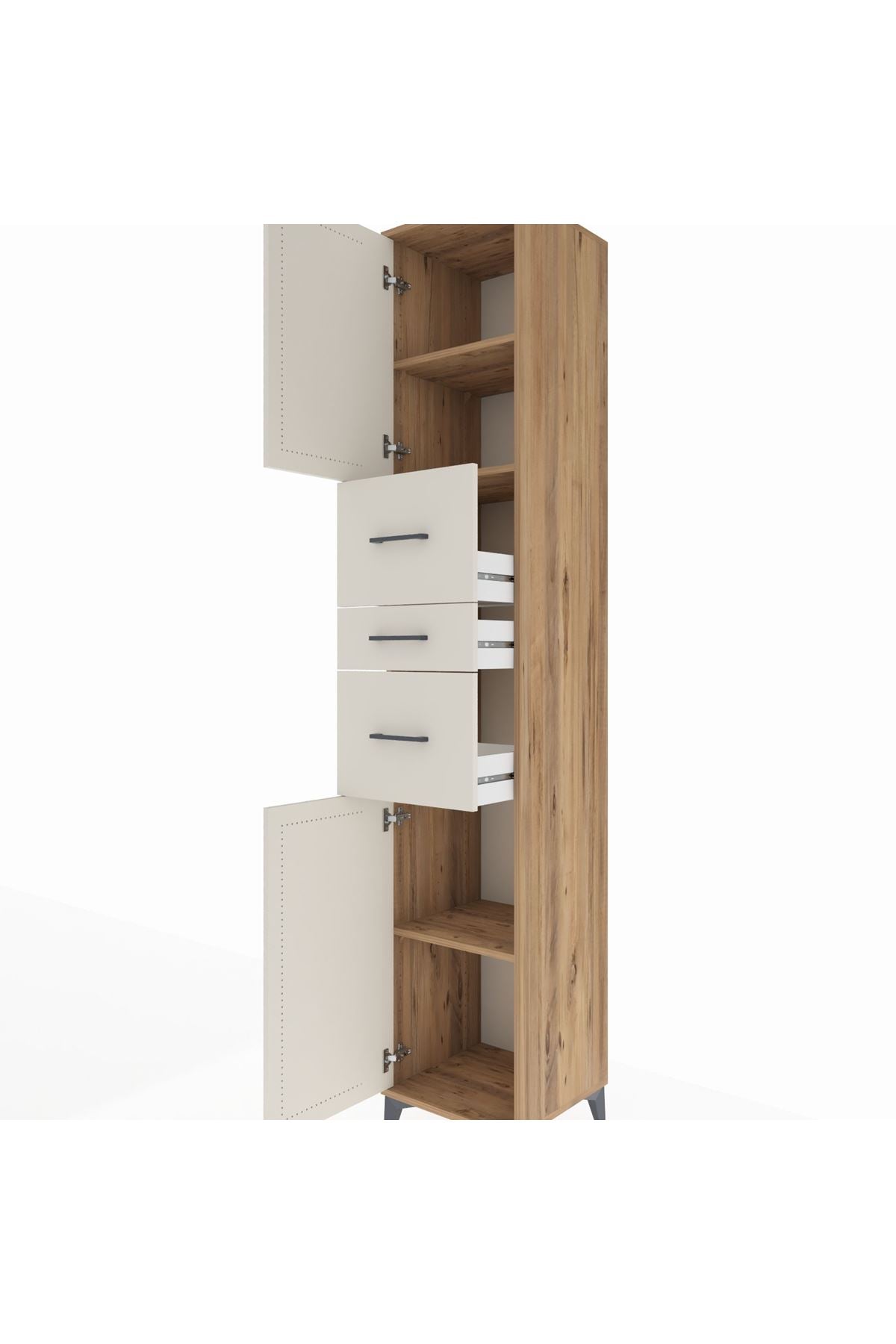 Hyperion Dolap 3 Raflı 3 Çekmeceli 2 Kapaklı 44x44x243 Çam-Aytaşı