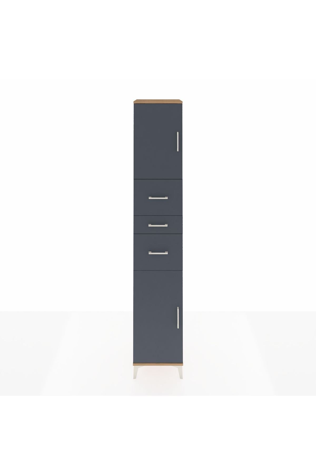 Hyperion Dolap 3 Raflı 3 Çekmeceli 2 Kapaklı 44x44x243 Çam-Antrasit