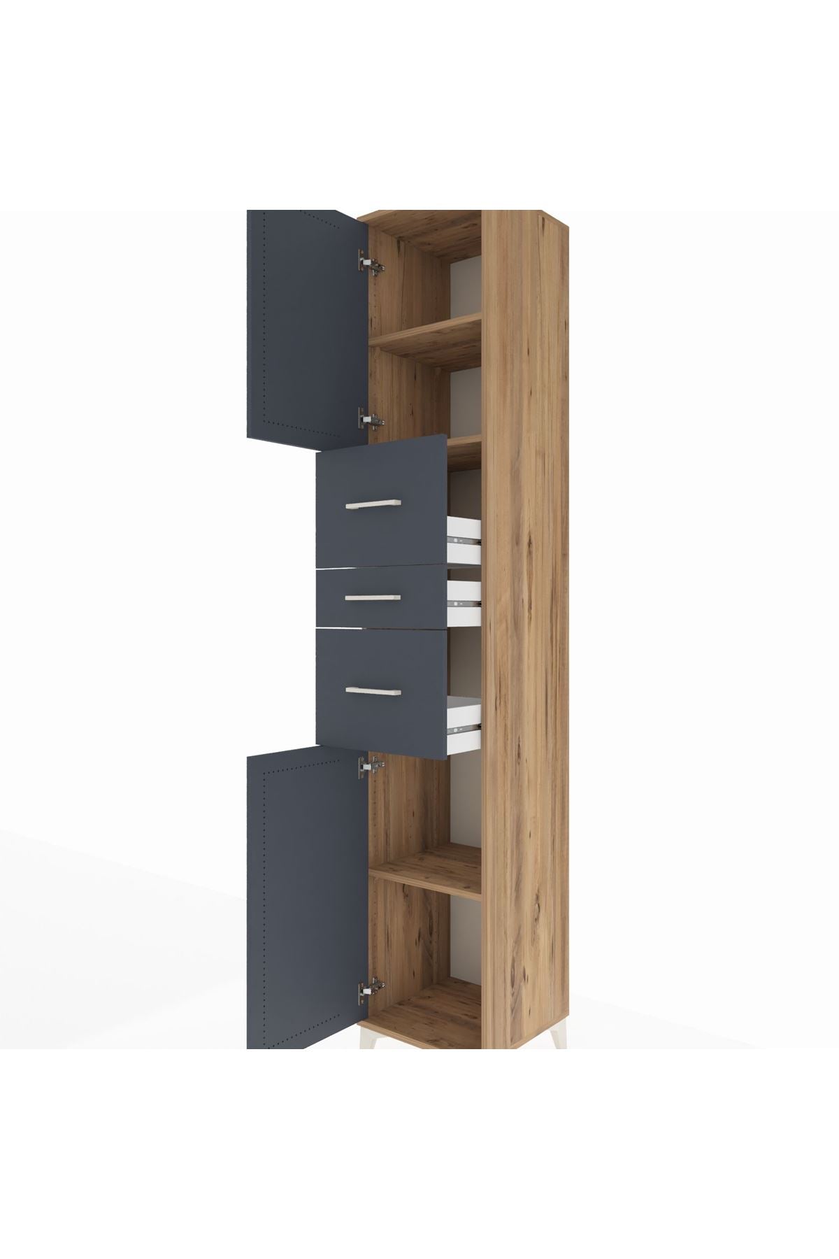 Hyperion Dolap 3 Raflı 3 Çekmeceli 2 Kapaklı 44x44x243 Çam-Antrasit