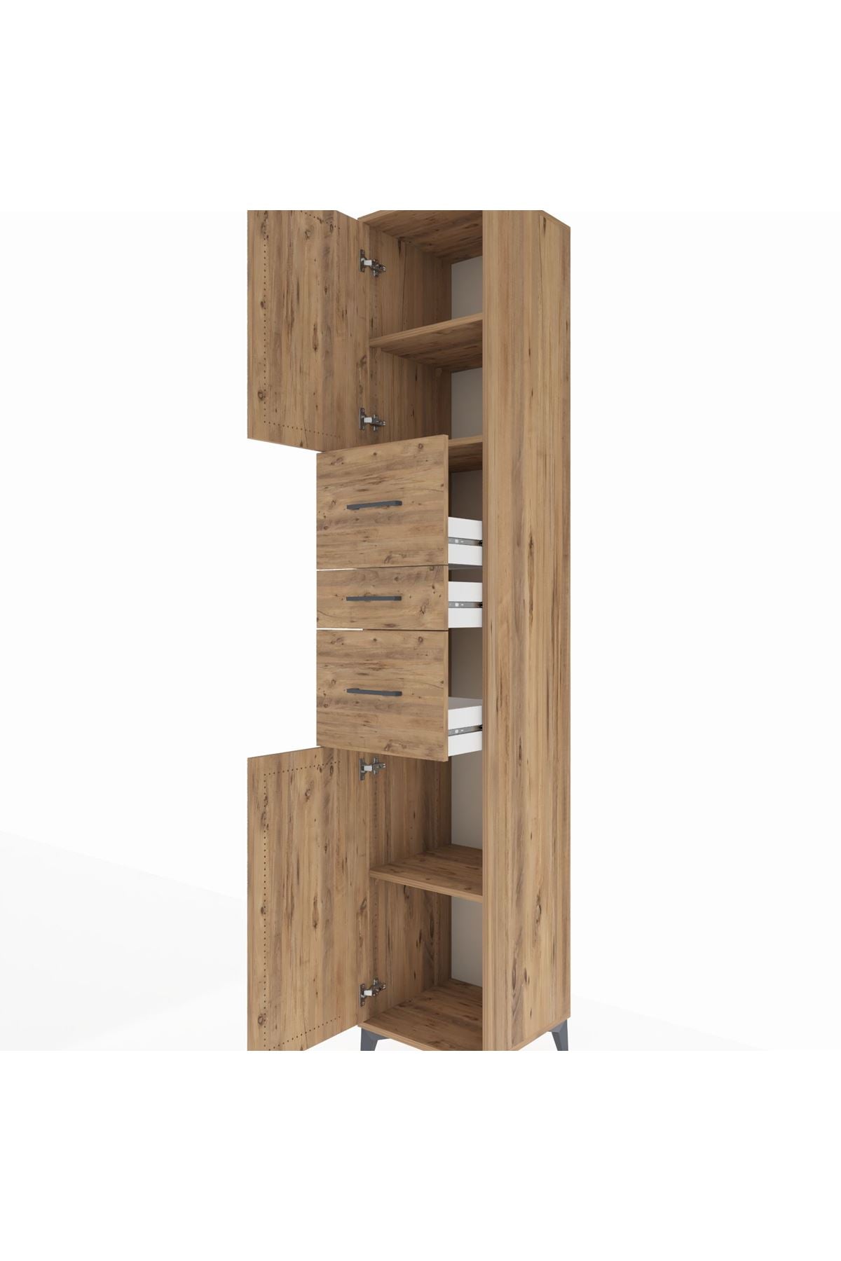 Hyperion Dolap 3 Raflı 3 Çekmeceli 2 Kapaklı 44x44x243 Çam-Çam