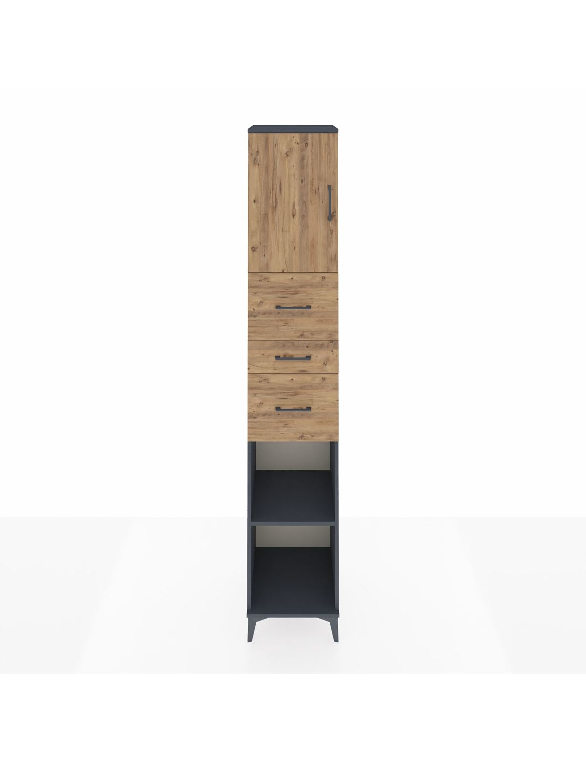 Hyperion Dolap 3 Raflı 3 Çekmeceli Tek Kapaklı 44x44x243 Antrasit-Çam