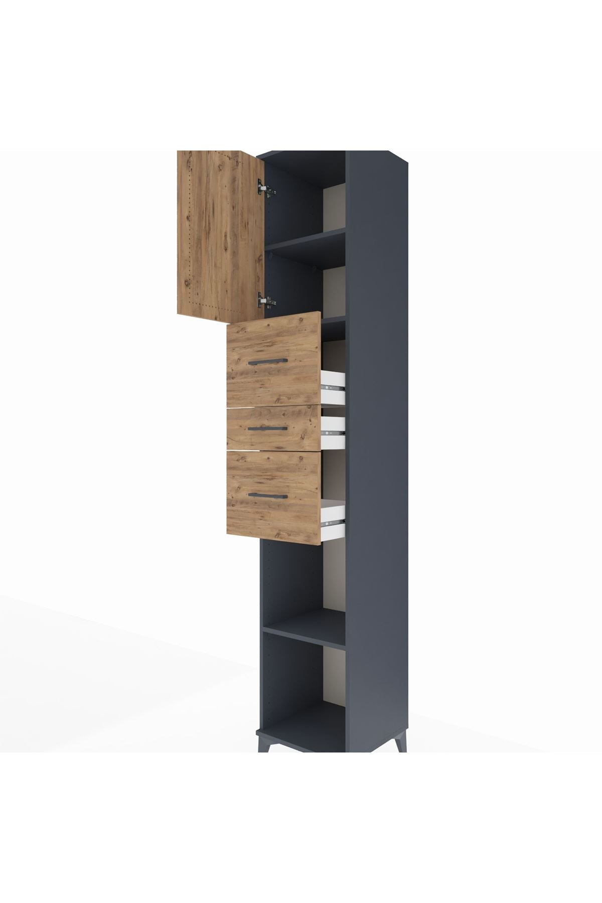 Hyperion Dolap 3 Raflı 3 Çekmeceli Tek Kapaklı 44x44x243 Antrasit-Çam