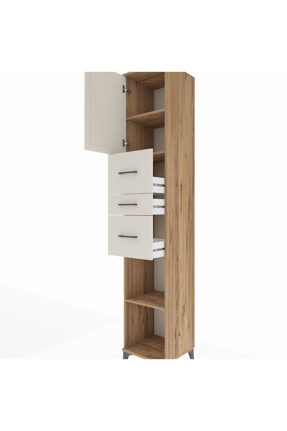 Hyperion Dolap 3 Raflı 3 Çekmeceli Tek Kapaklı 44x44x243 Çam-Aytaşı