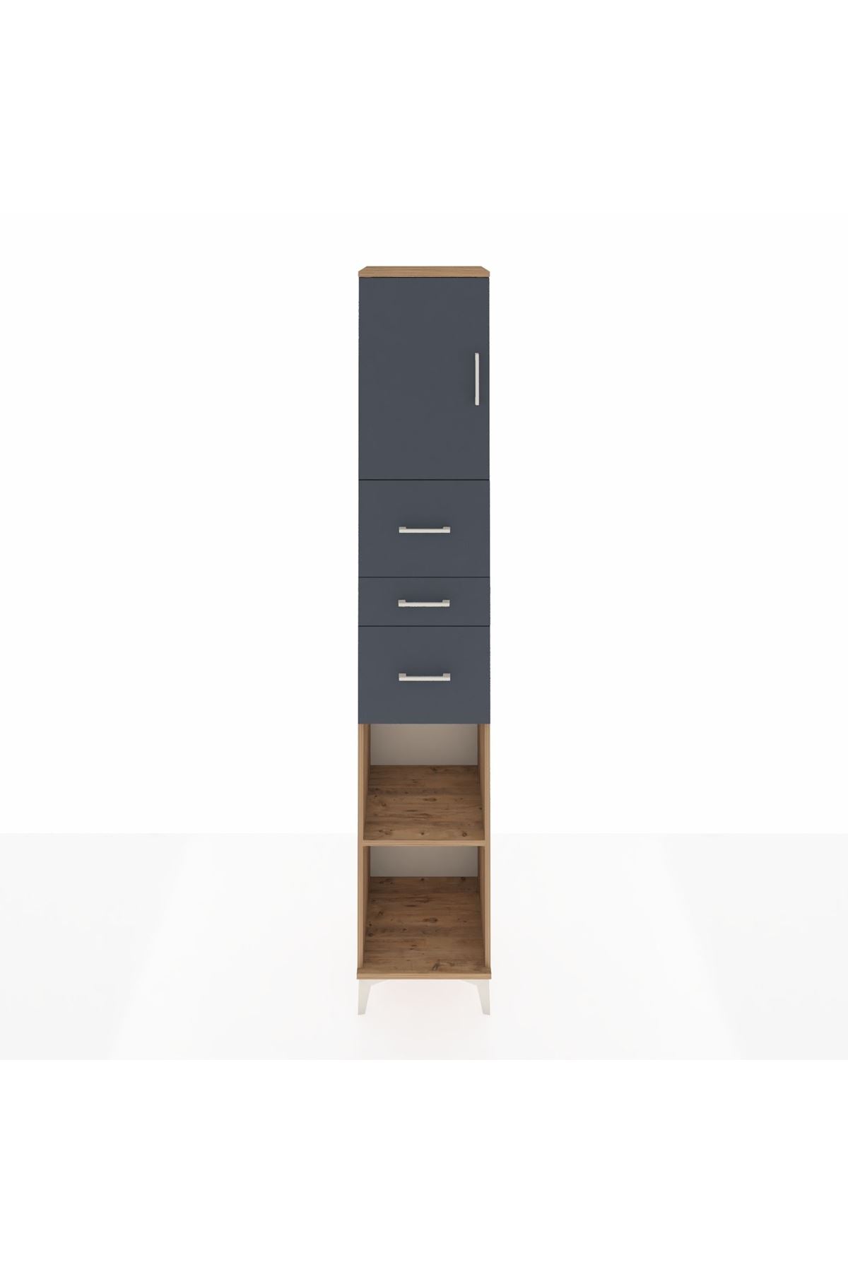 Hyperion Dolap 3 Raflı 3 Çekmeceli Tek Kapaklı 44x44x243 Çam-Antrasit