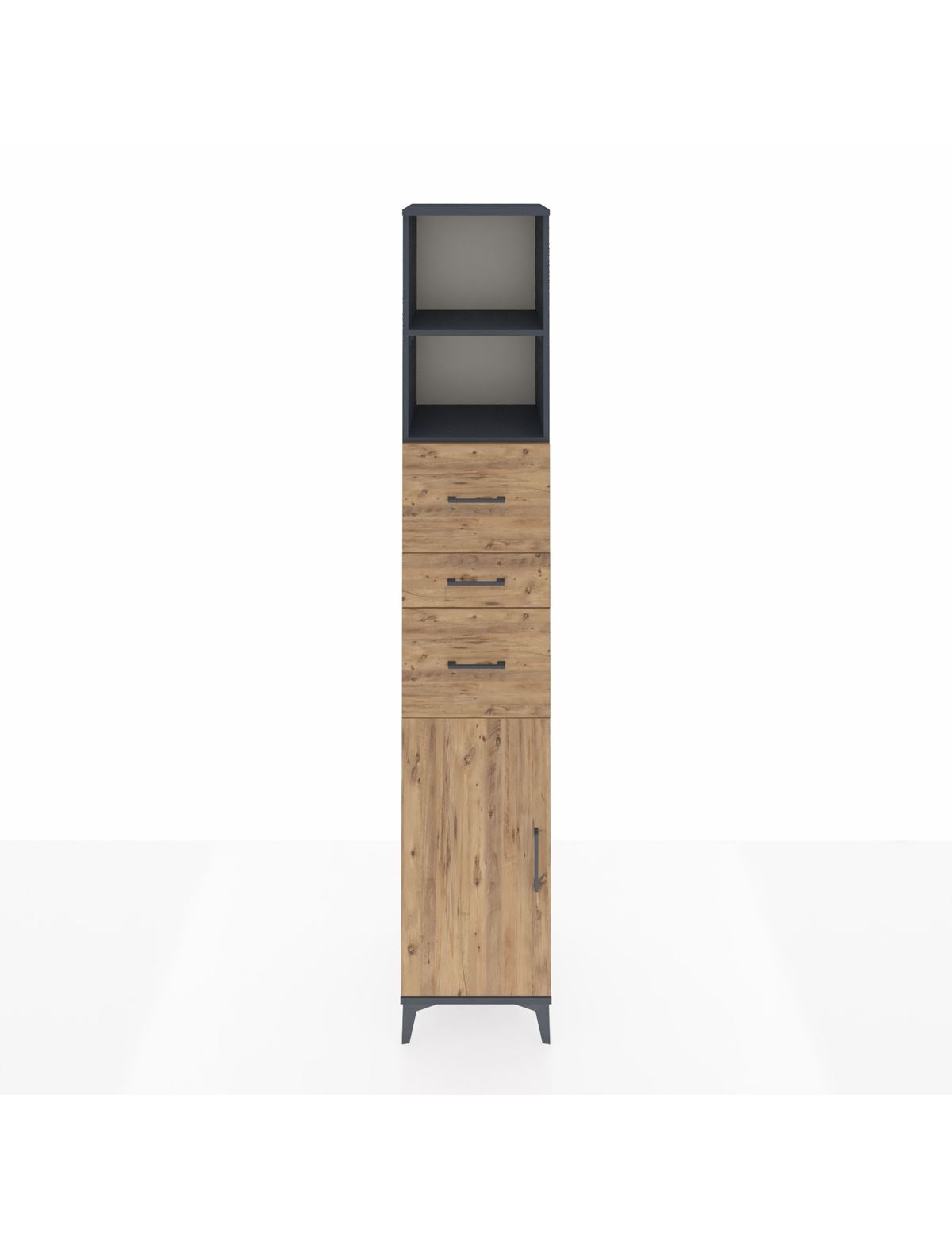 Hyperion Dolap 3 Raflı 3 Çekmeceli Tek Kapaklı 44x44x243 Antrasit-Çam