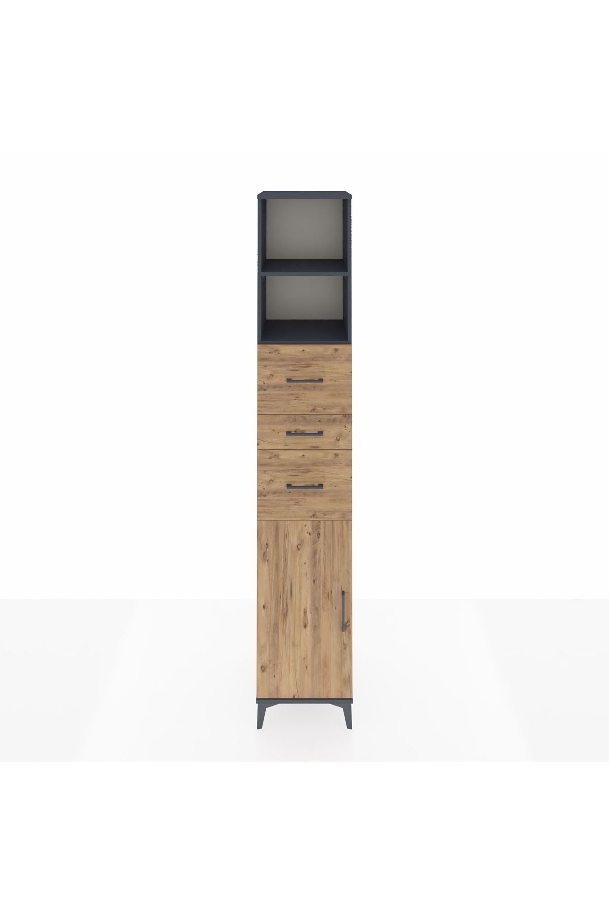 Hyperion Dolap 3 Raflı 3 Çekmeceli Tek Kapaklı 44x44x243 Antrasit-Çam