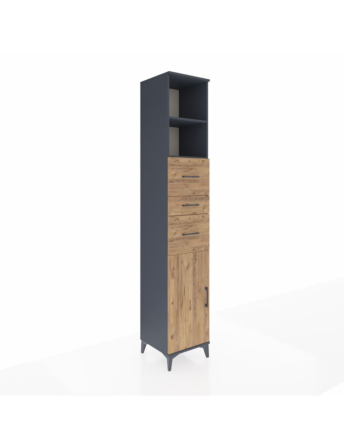 Hyperion Dolap 3 Raflı 3 Çekmeceli Tek Kapaklı 44x44x243 Antrasit-Çam