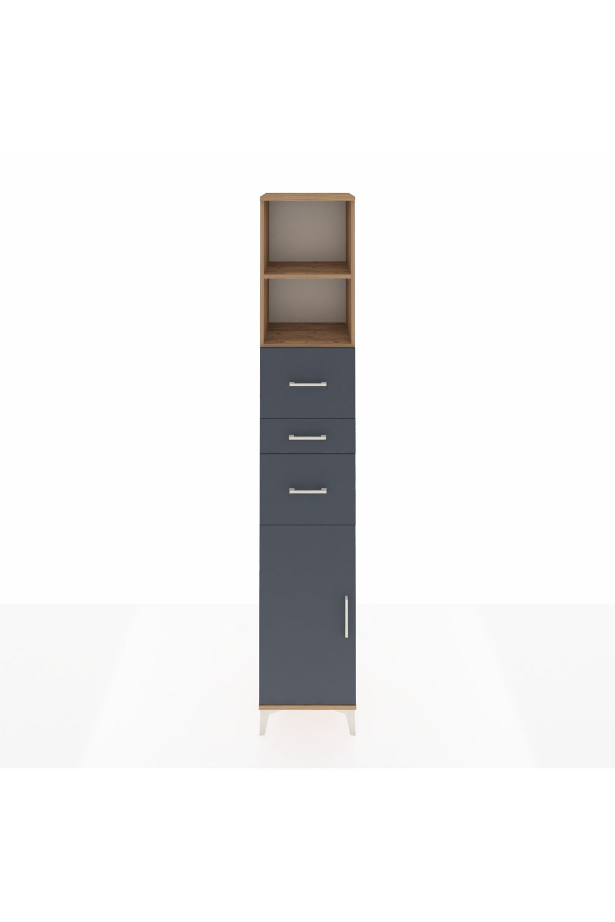 Hyperion Dolap 3 Raflı 3 Çekmeceli Tek Kapaklı 44x44x243 Çam-Antrasit