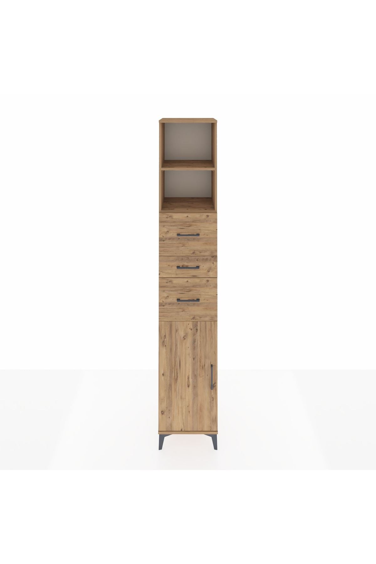 Hyperion Dolap 3 Raflı 3 Çekmeceli Tek Kapaklı 44x44x243 Çam-Çam