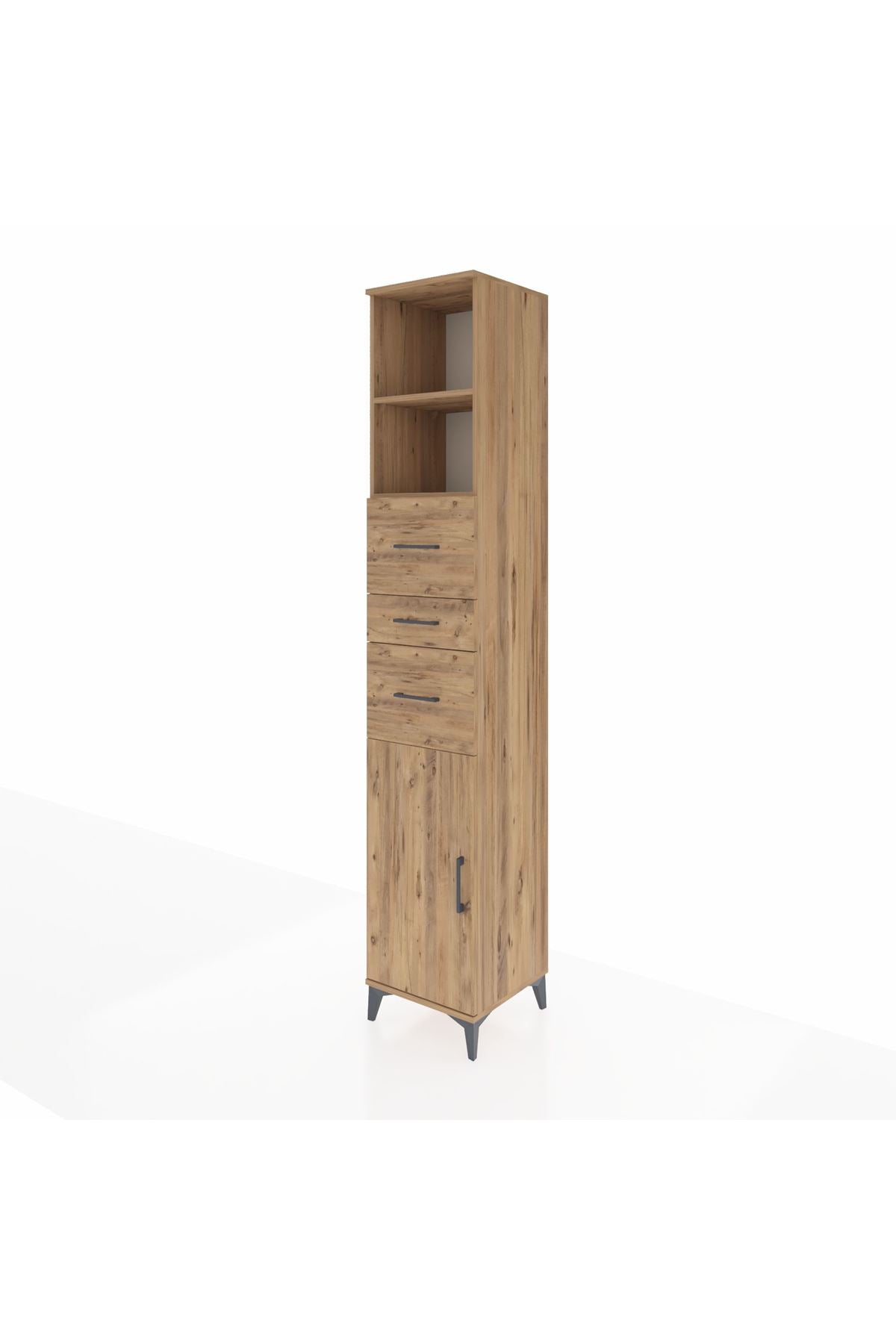 Hyperion Dolap 3 Raflı 3 Çekmeceli Tek Kapaklı 44x44x243 Çam-Çam