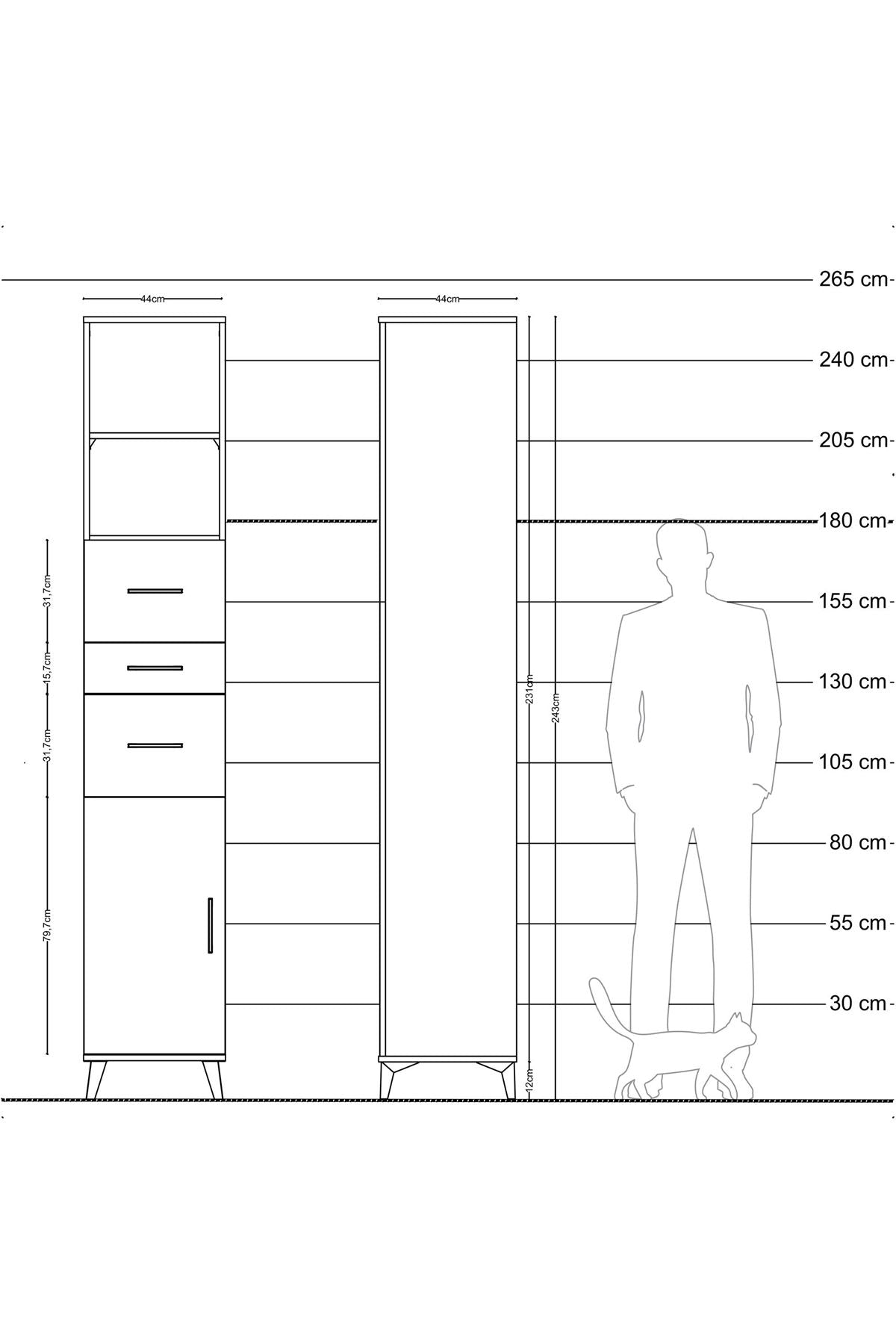 Hyperion Dolap 3 Raflı 3 Çekmeceli Tek Kapaklı 44x44x243 Çam-Çam