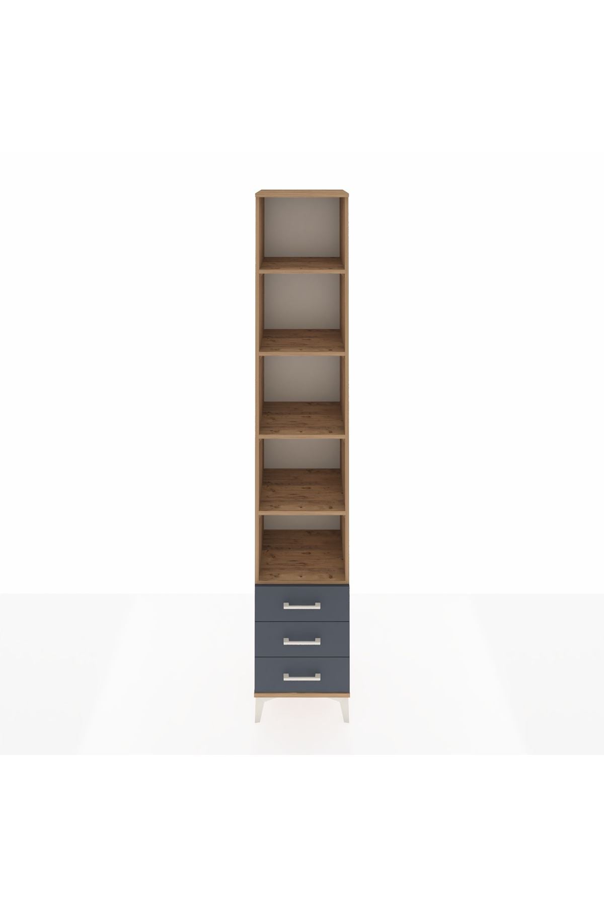 Hyperion Dolap 5 Raflı 3 Çekmeceli 44x44x243 Çam-Antrasit