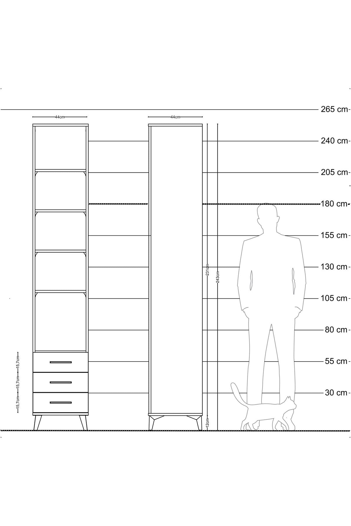 Hyperion Dolap 5 Raflı 3 Çekmeceli 44x44x243 Çam-Antrasit