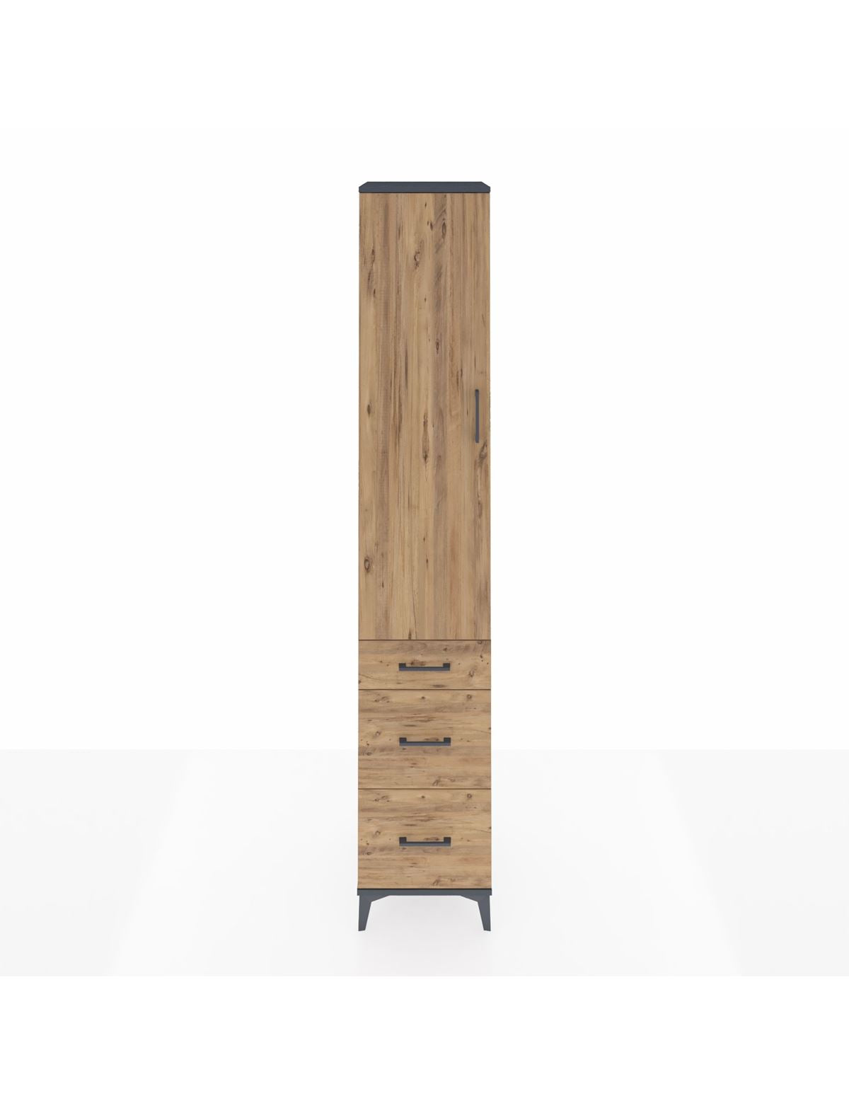 Hyperion Dolap 4 Raflı 3 Çekmeceli Tek Kapaklı 44x44x243 Antrasit-Çam