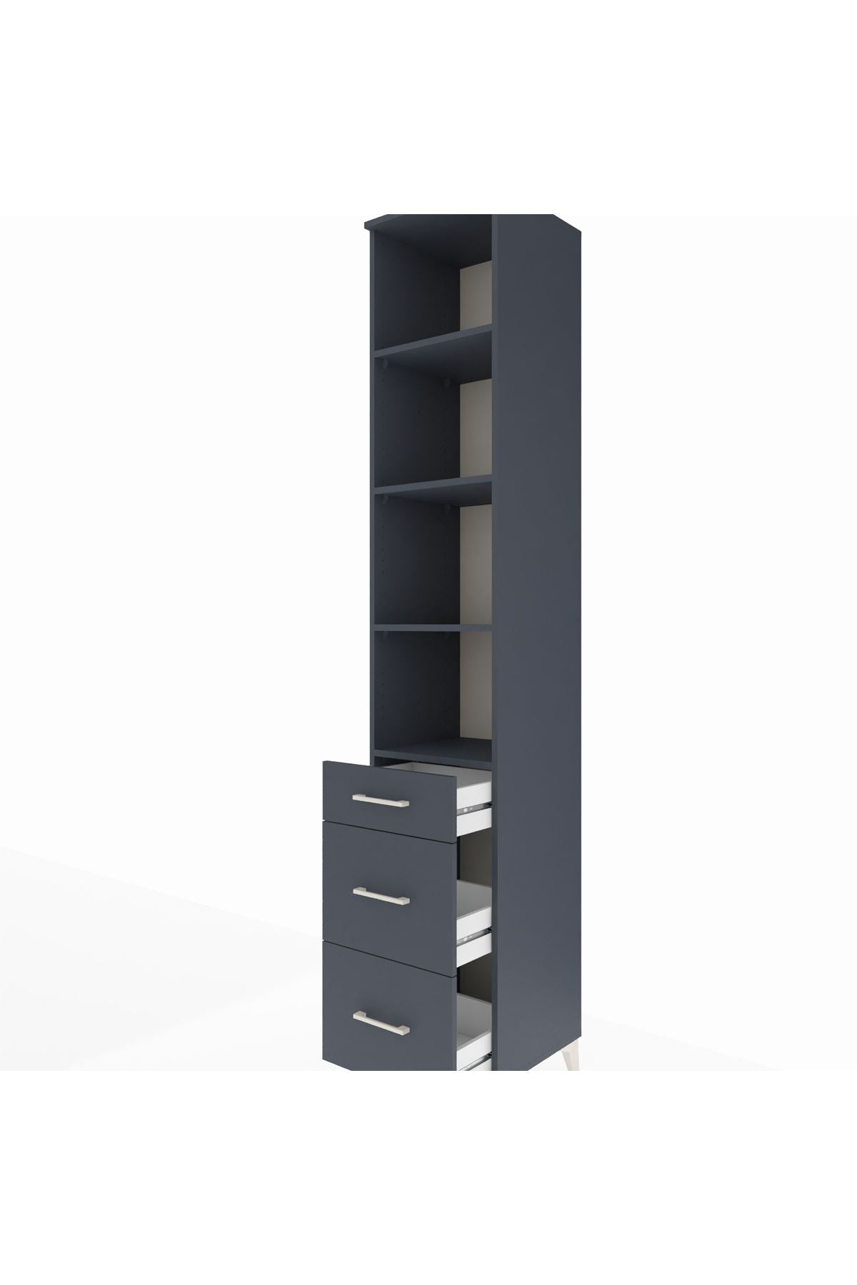 Hyperion Dolap 4 Raflı 3 Çekmeceli 44x44x243 Antrasit-Antrasit