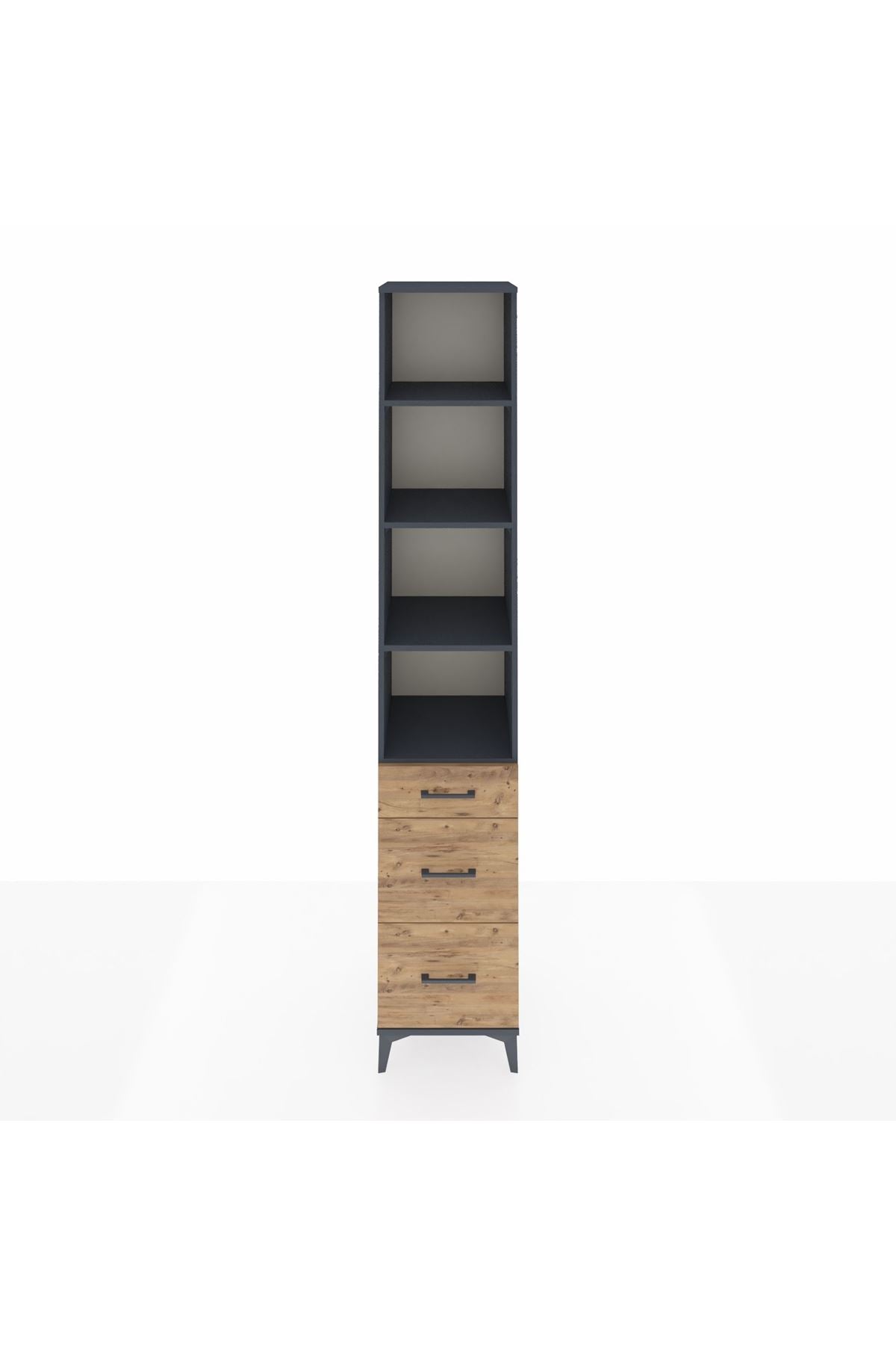 Hyperion Dolap 4 Raflı 3 Çekmeceli 44x44x243 Antrasit-Çam