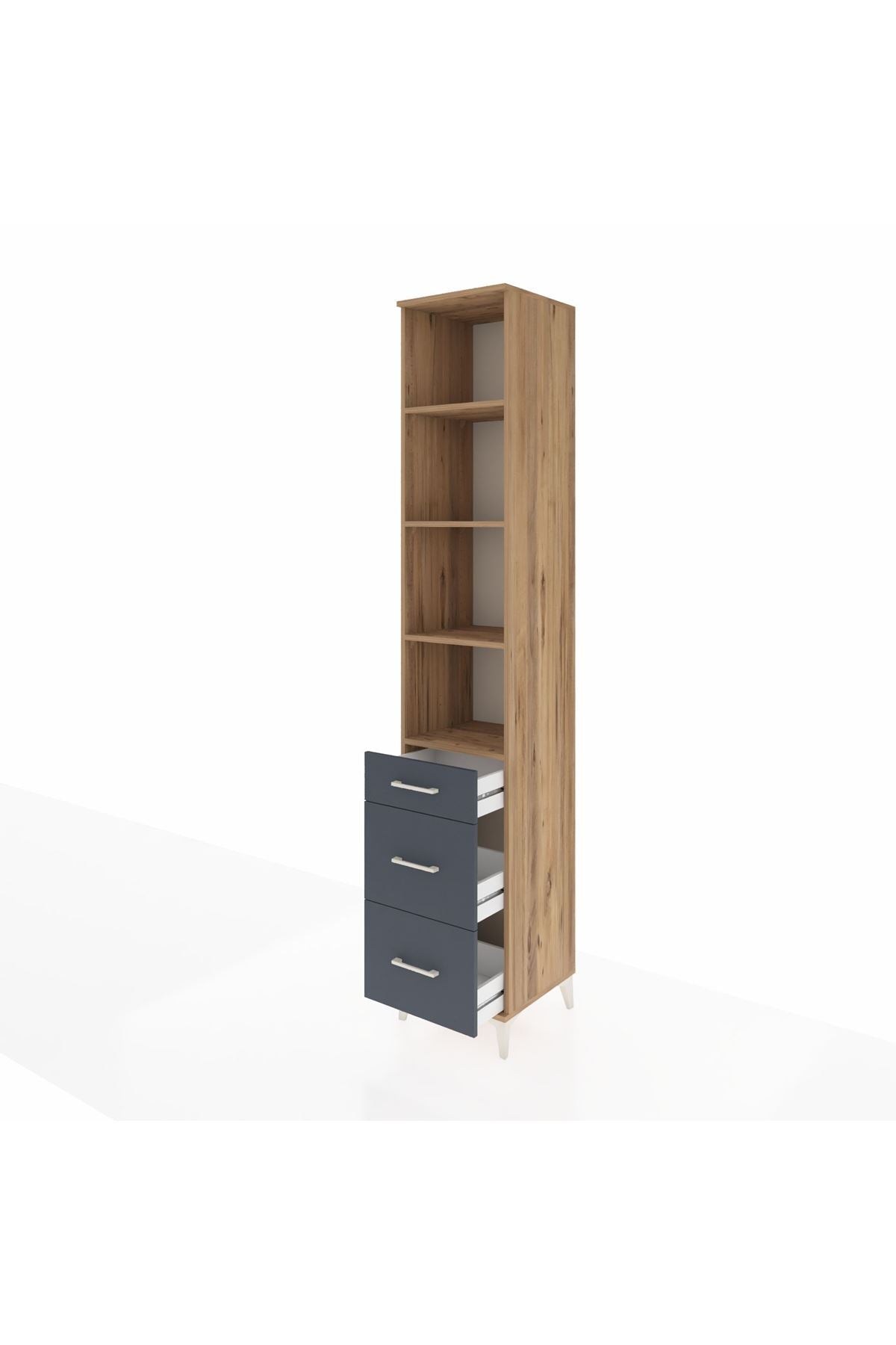 Hyperion Dolap 4 Raflı 3 Çekmeceli 44x44x243 Çam-Antrasit