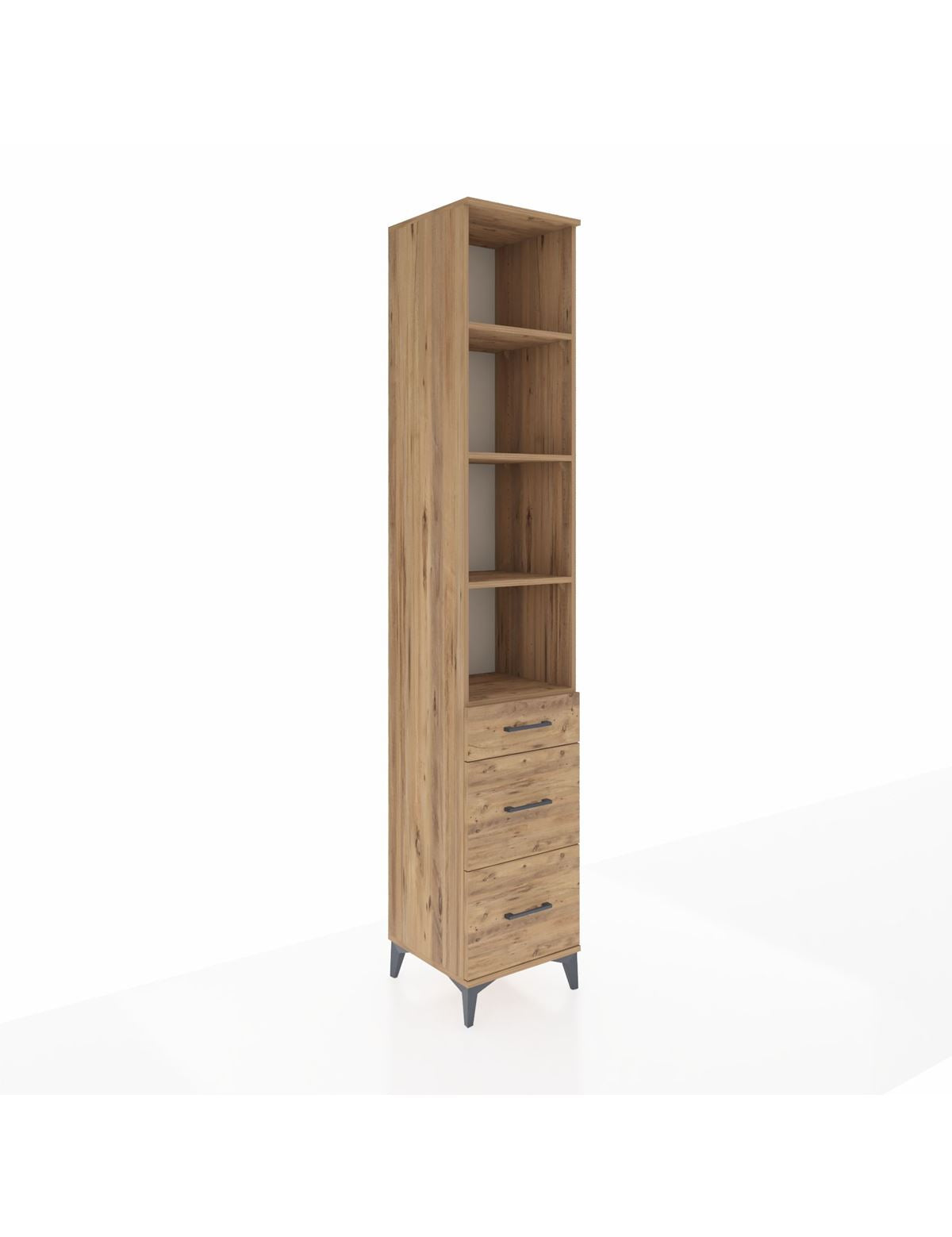 Hyperion Dolap 4 Raflı 3 Çekmeceli 44x44x243 Çam-Çam