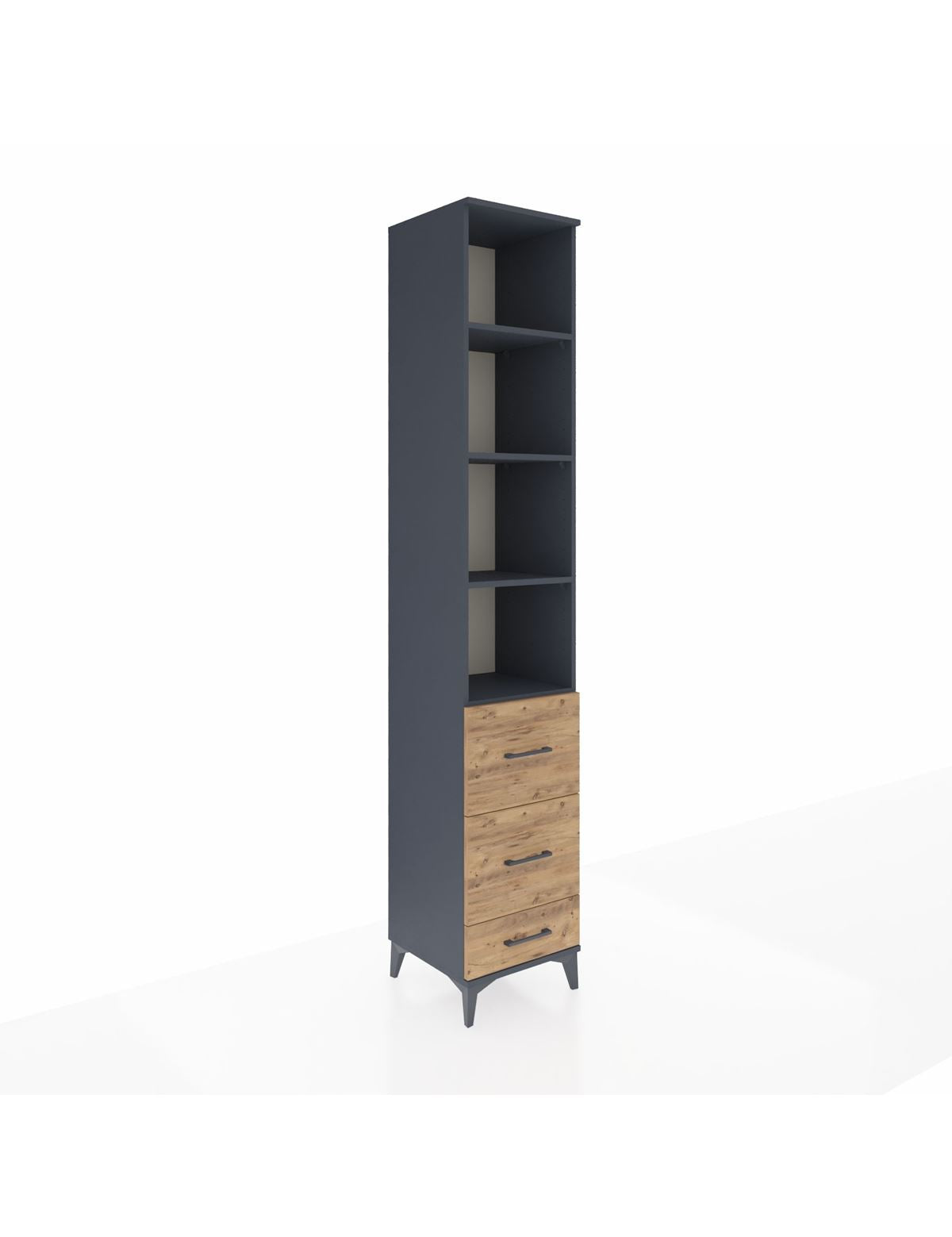 Hyperion Dolap 4 Raflı 3 Çekmeceli 44x44x243 Antrasit-Çam