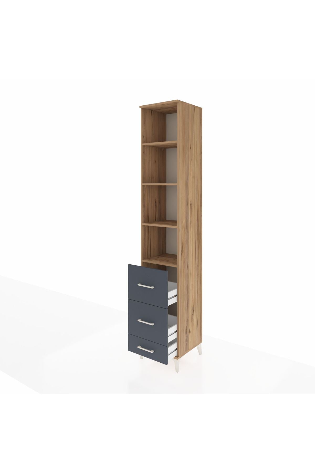 Hyperion Dolap 4 Raflı 3 Çekmeceli 44x44x243 Çam-Antrasit