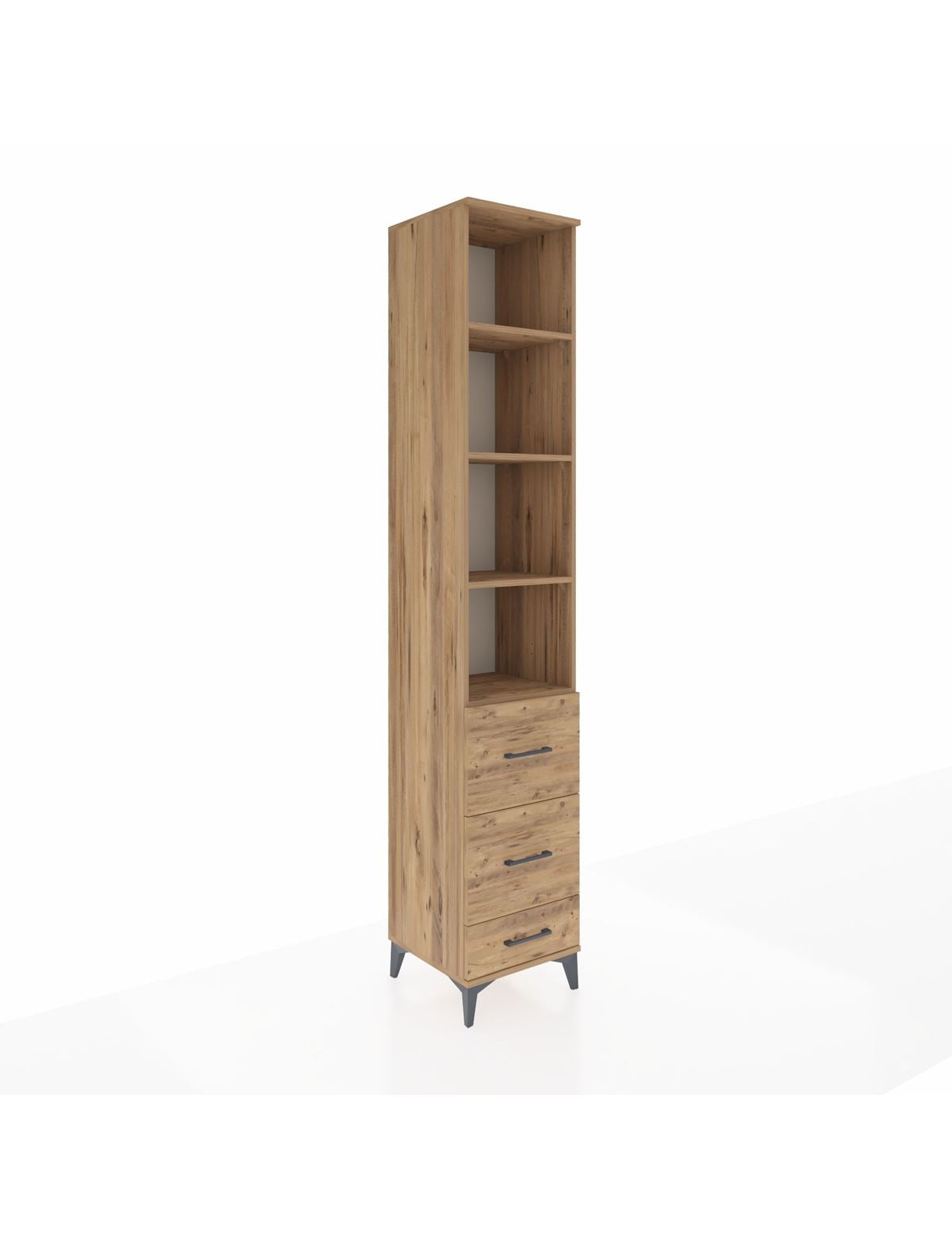 Hyperion Dolap 4 Raflı 3 Çekmeceli 44x44x243 Çam-Çam