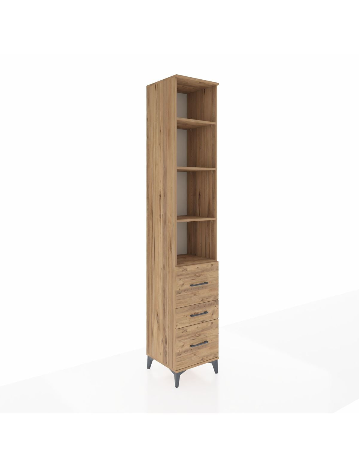 Hyperion Dolap 4 Raflı 3 Çekmeceli 44x44x243 Çam-Çam