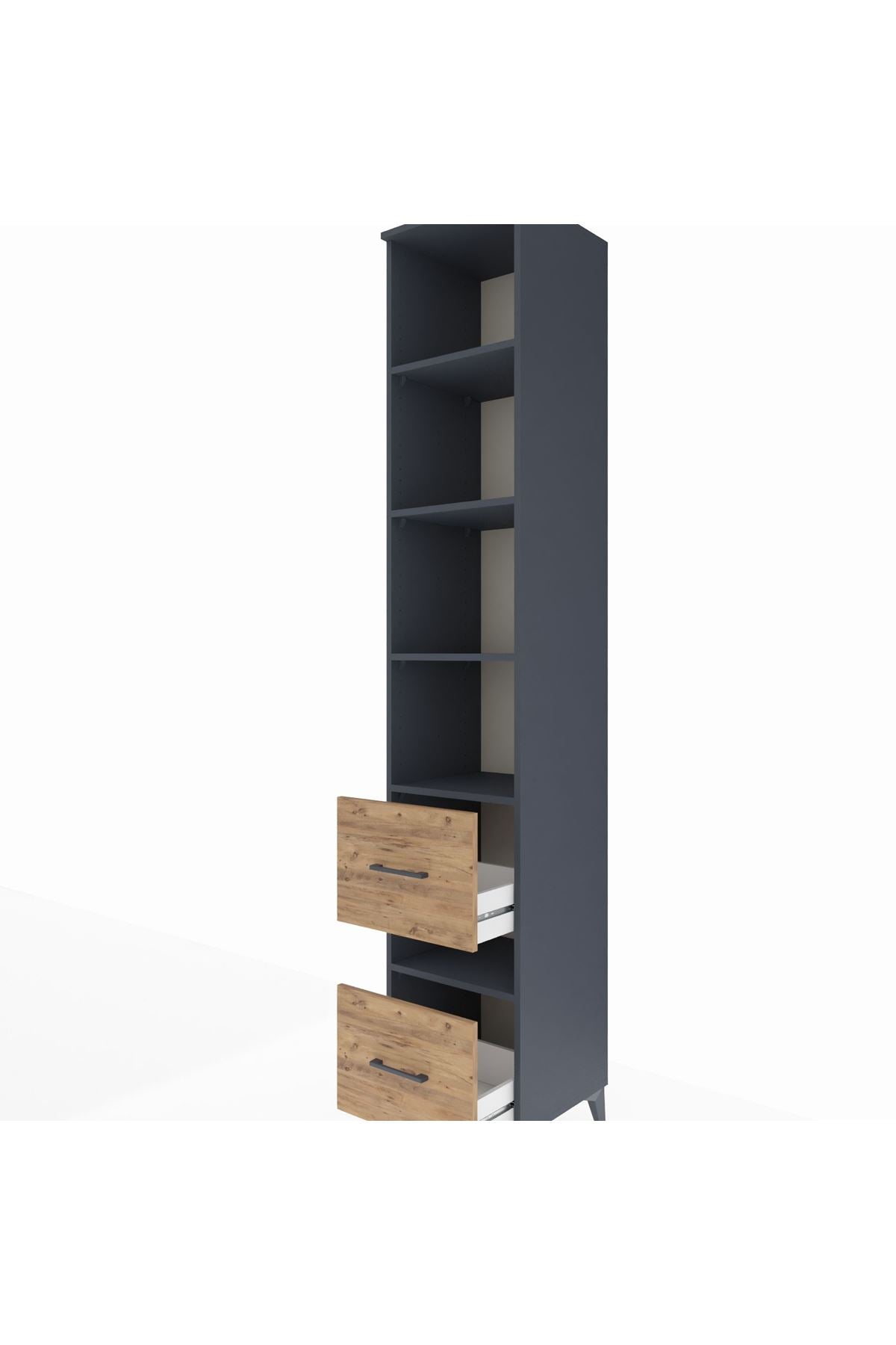 Hyperion Dolap 5 Raflı 2 Çekmeceli 44x44x243 Antrasit-Çam