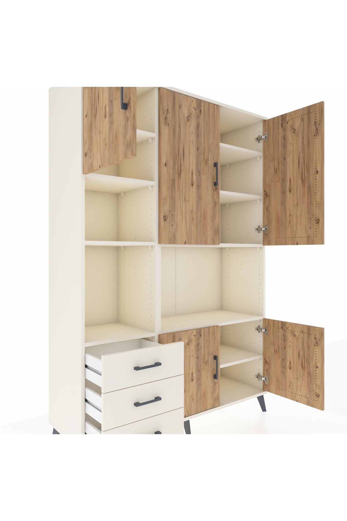 Hyperion Dolap 9 Raflı 3 Çekmeceli 5 Kapaklı 132x44x195 Aytaşı-Çam/Aytaşı