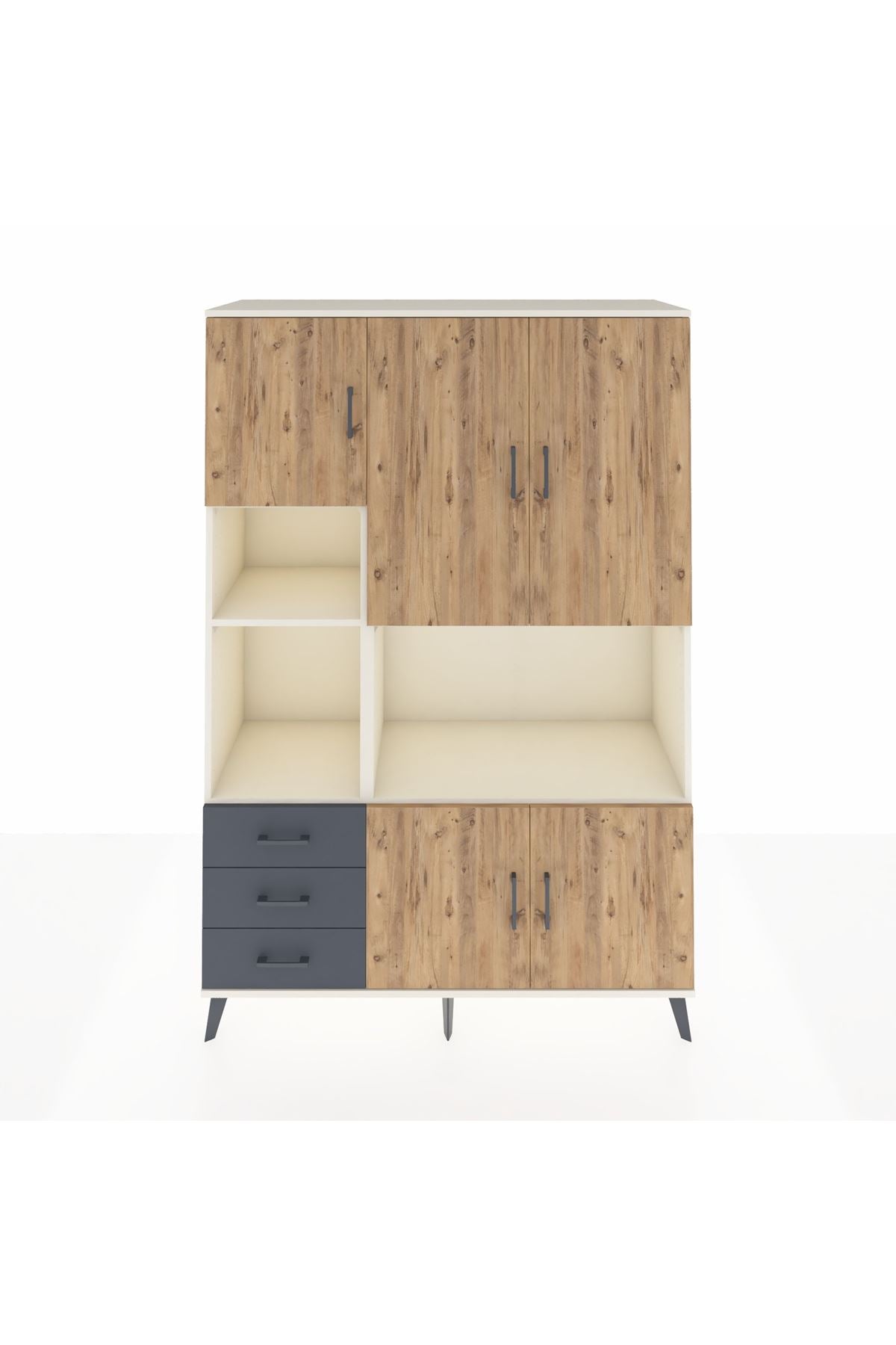 Hyperion Dolap 9 Raflı 3 Çekmeceli 5 Kapaklı 132x44x195 Aytaşı-Çam/Antrasit