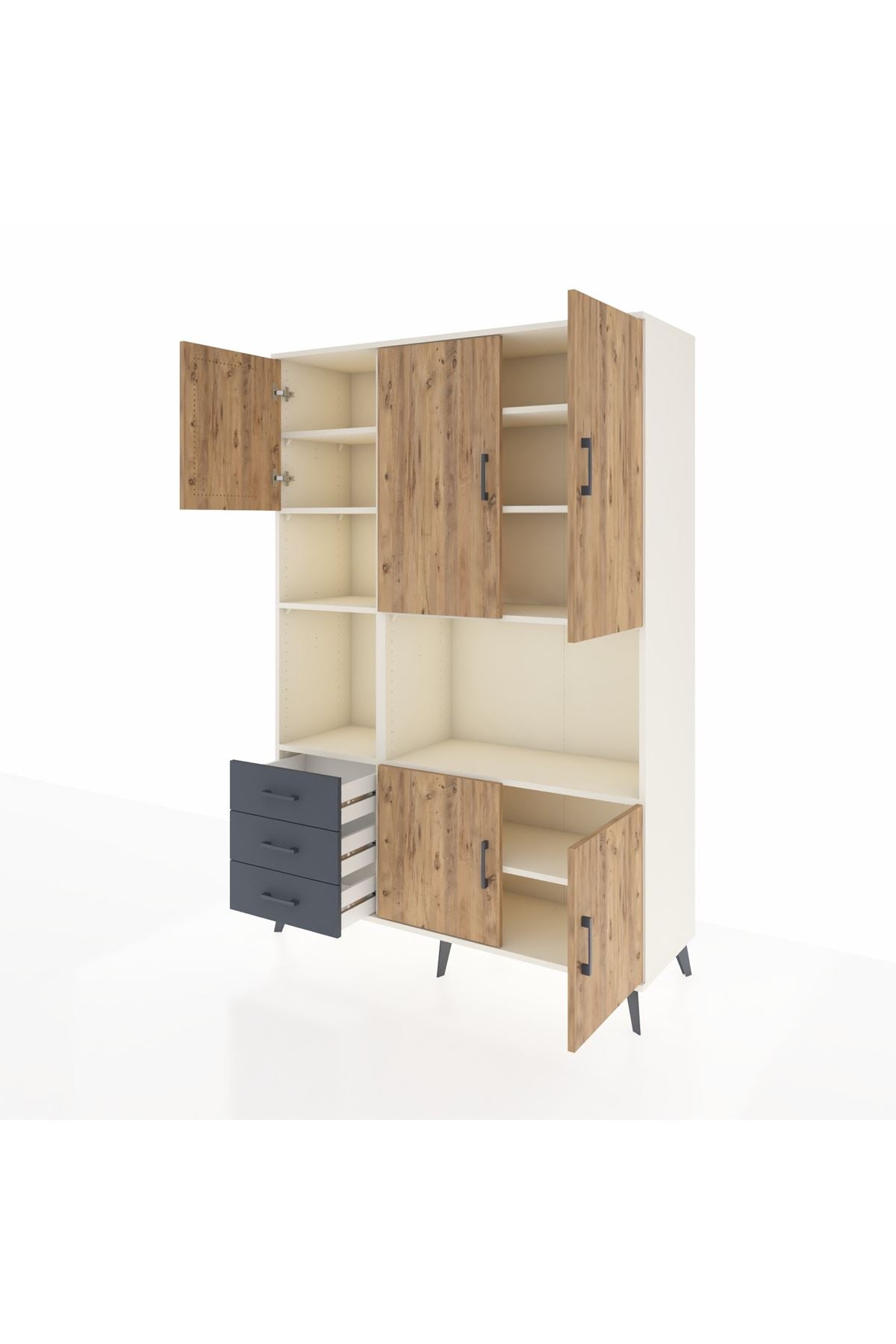 Hyperion Dolap 9 Raflı 3 Çekmeceli 5 Kapaklı 132x44x195 Aytaşı-Çam/Antrasit